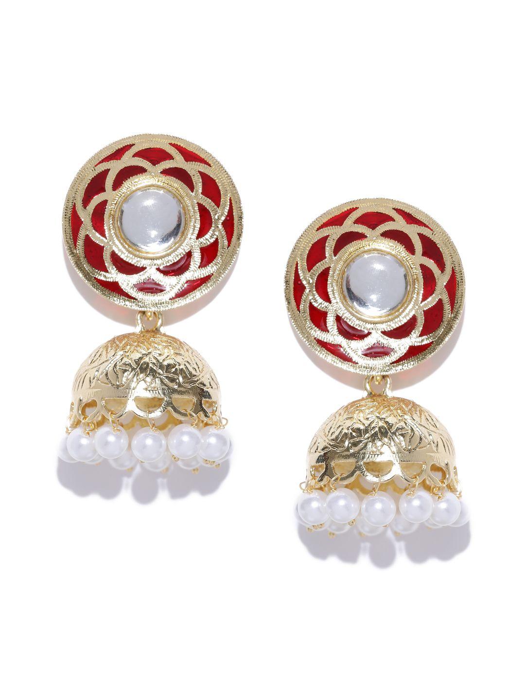 panash gold-toned & maroon dome shaped jhumkas