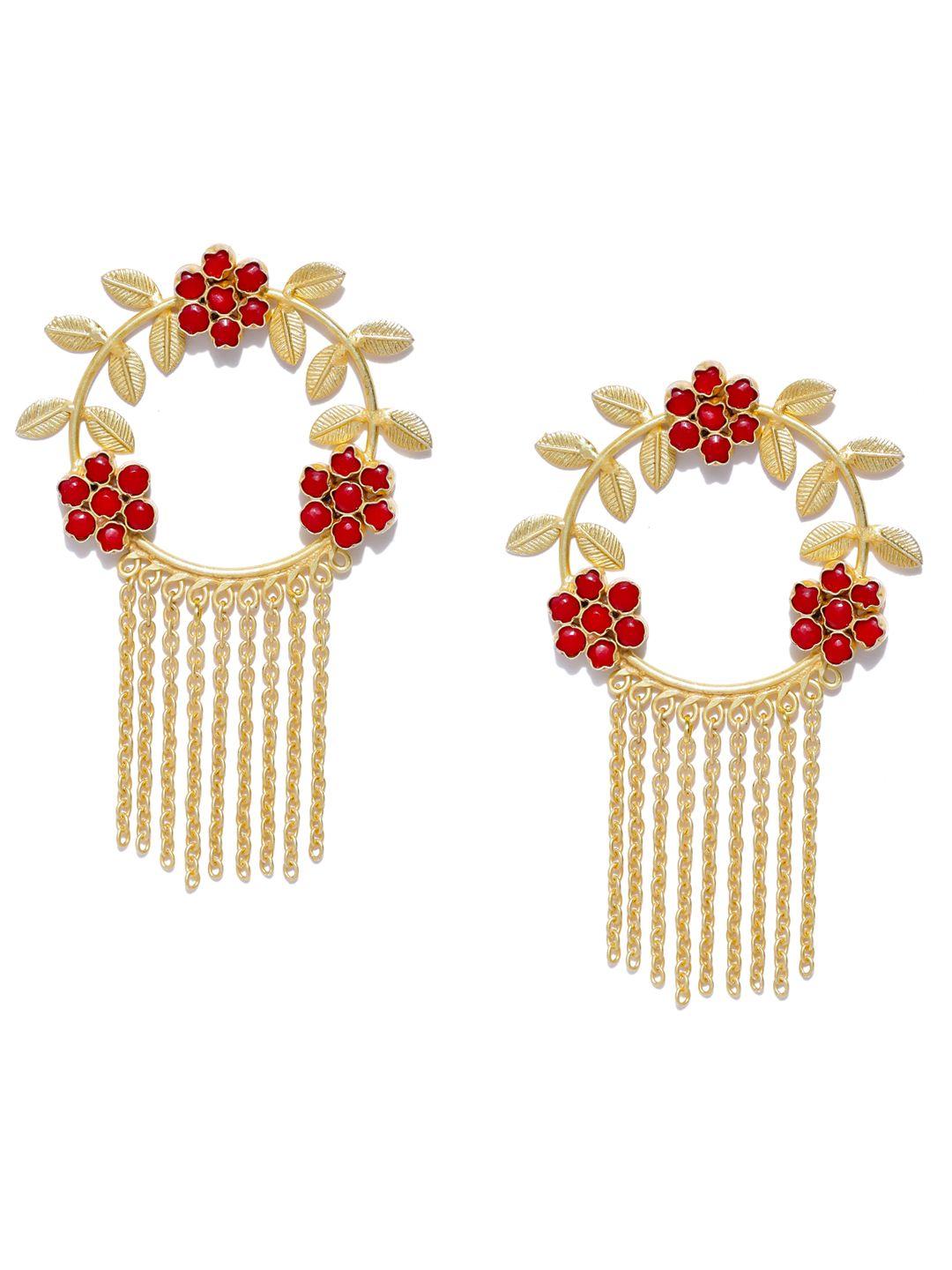 panash gold-toned gold plated & red circular drop earrings