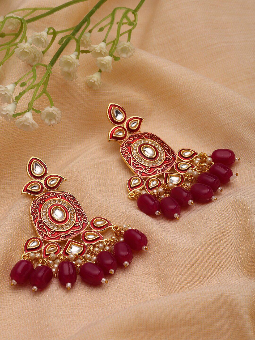 panash gold-toned kundan contemporary drop earrings