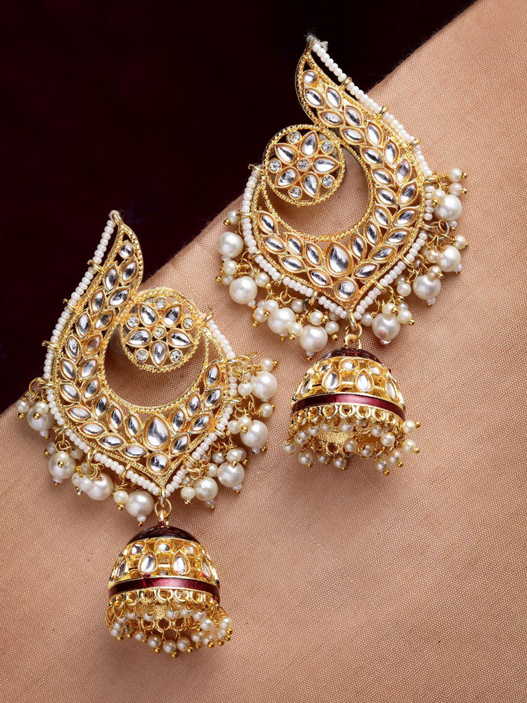 panash gold-toned kundan gold plated jhumkas earrings