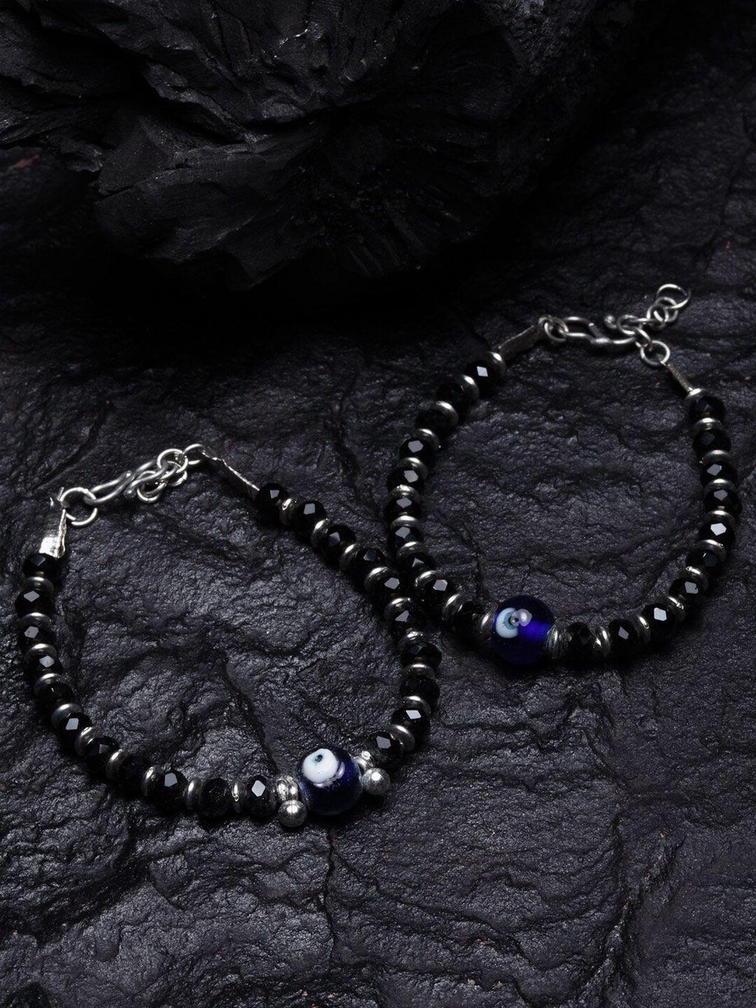 panash oxidised evil eye german silver couple charm bracelets