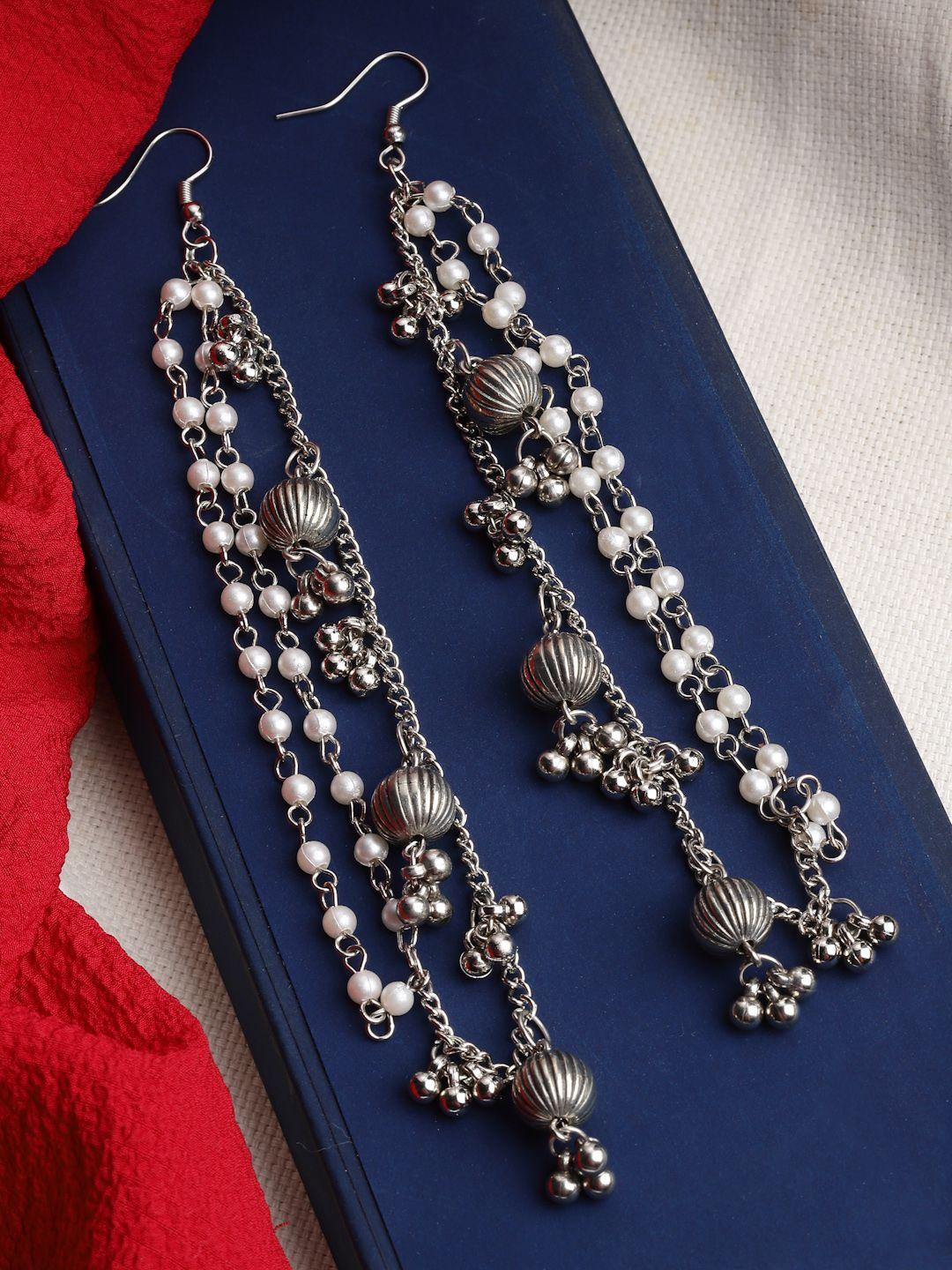 panash oxidised silver-plated pearl ear chain