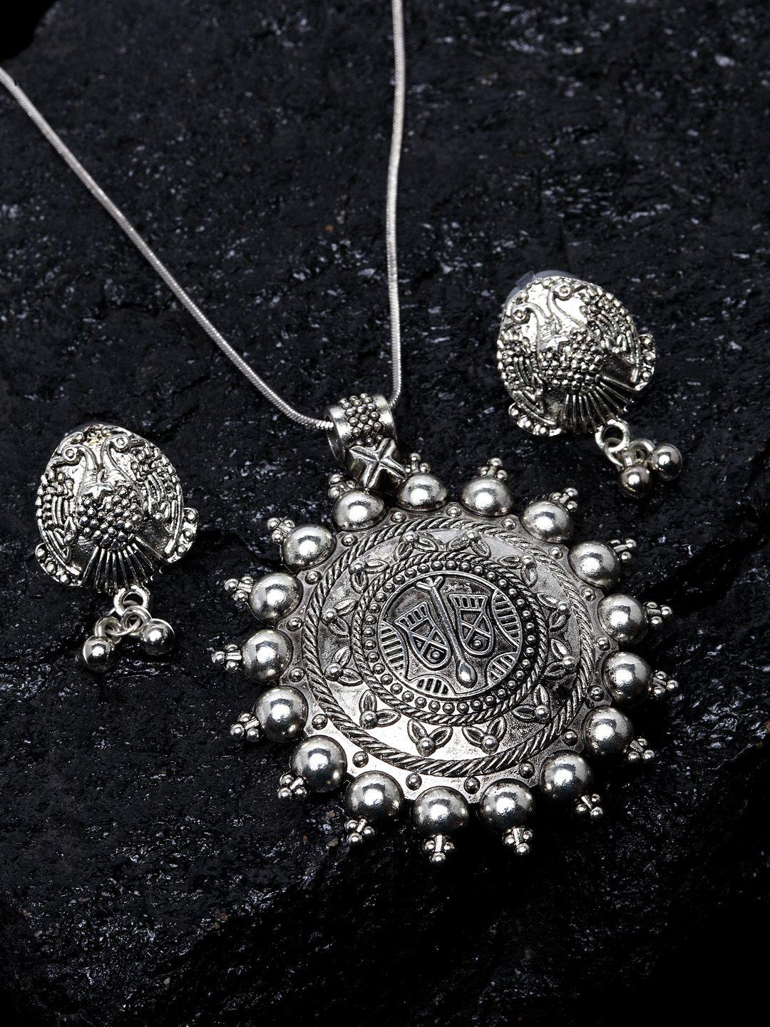 panash oxidized silver-plated peacock-shaped jewellery set