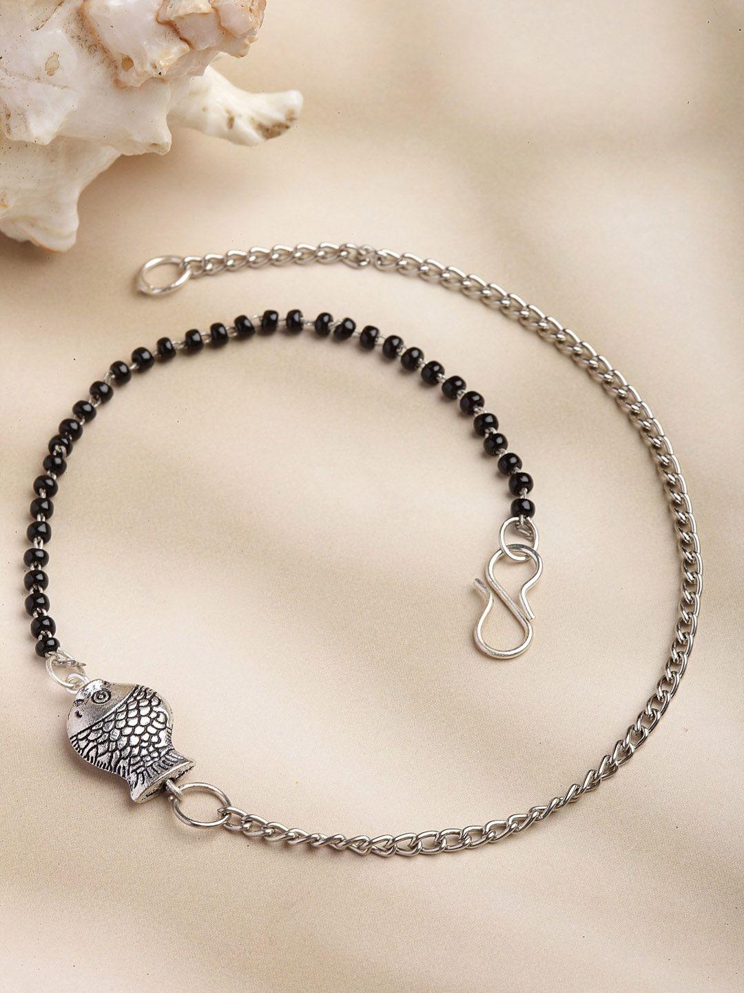 panash oxidized silver-toned beads fish shaped anklet