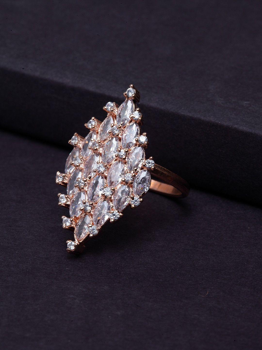 panash rose gold-plated white ad-studded handcrafted adjustable finger ring