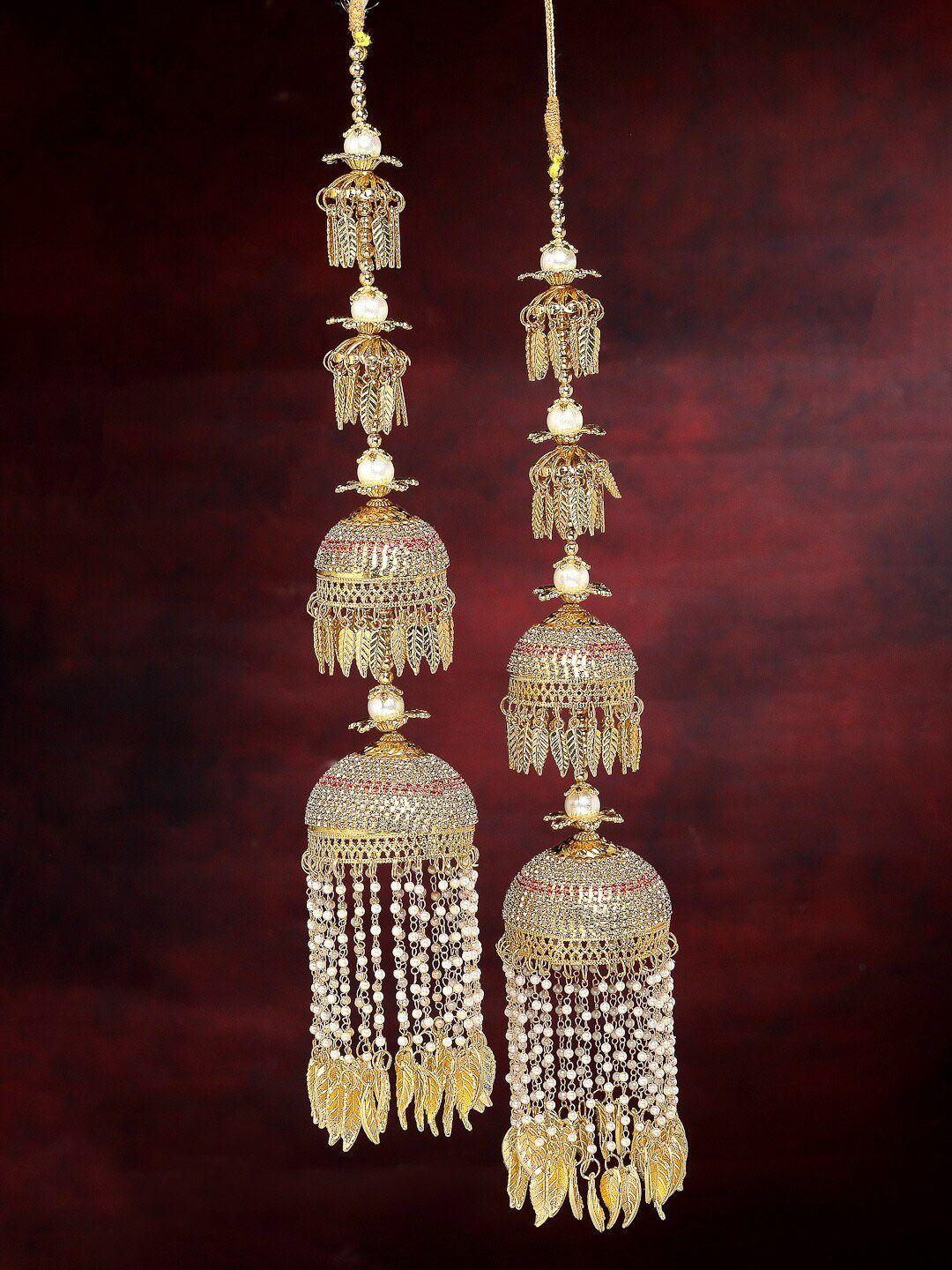 panash set of 2 gold plated cz studded & beaded layered bridal kaleeras