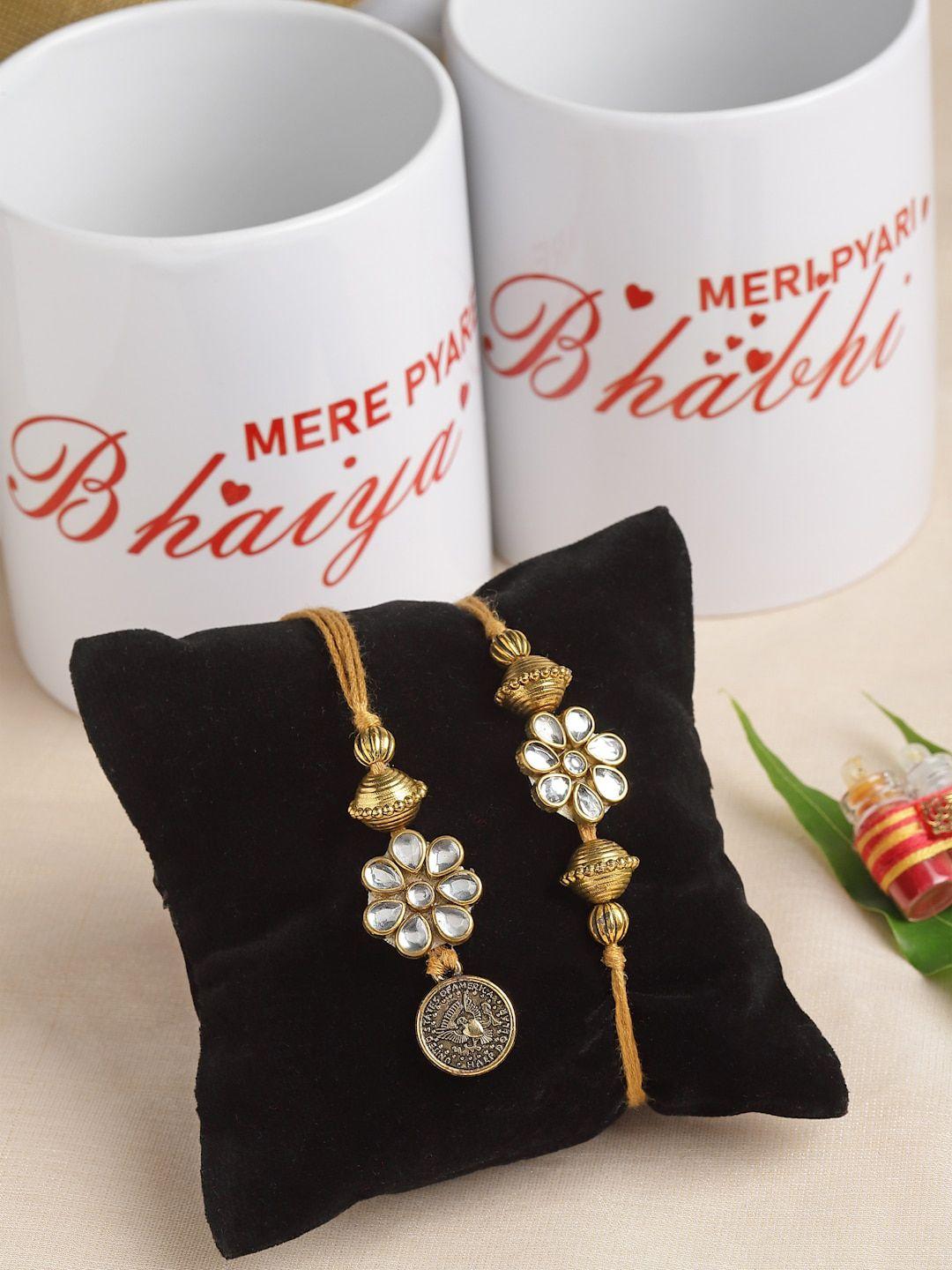 panash set of 2 gold plated rakhi & 2 mugs gift set