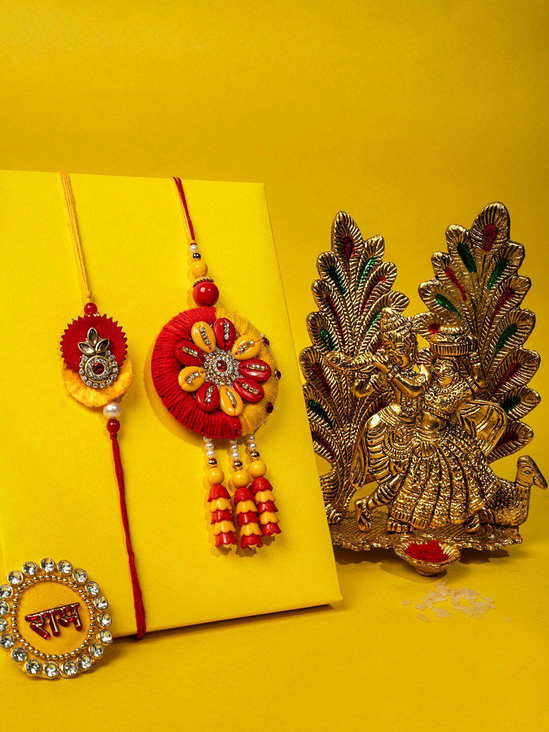 panash set of 2 gold-plated stone-studded bhaiya bhabhi rakhi gift set