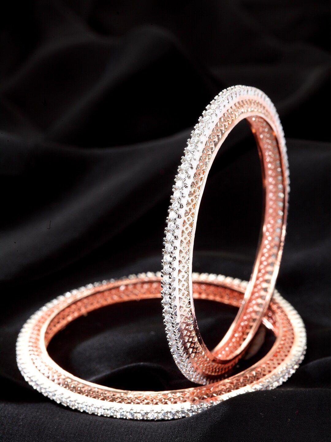 panash set of 2 rose gold-plated white ad-studded handcrafted bangles