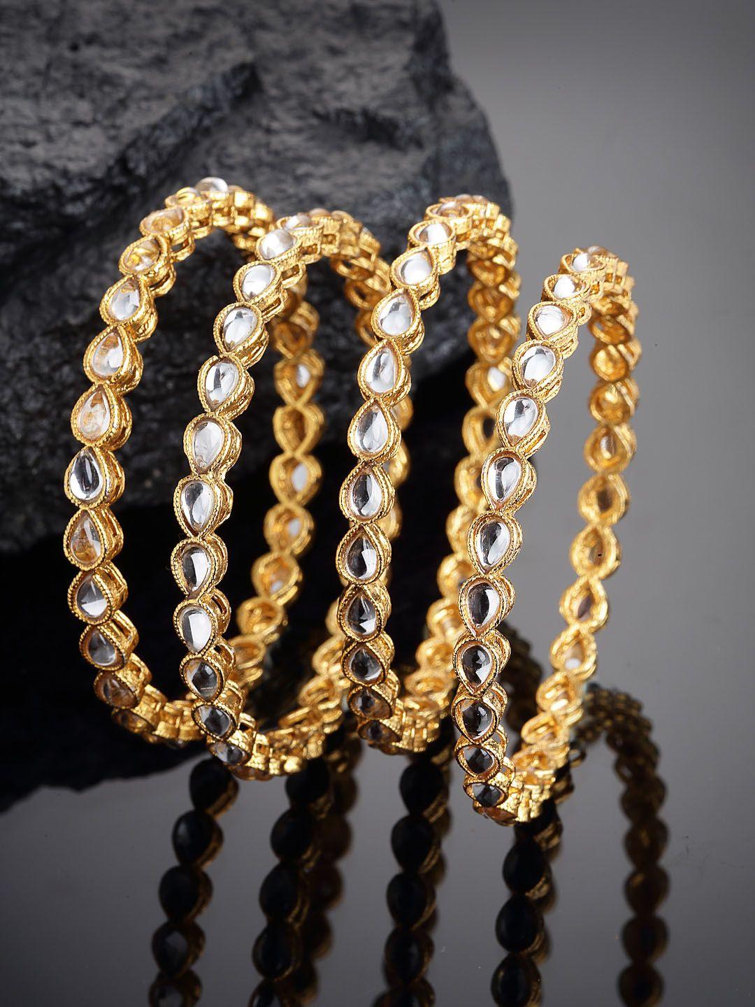 panash set of 4 gold-plated white kundan-studded handcrafted bangles