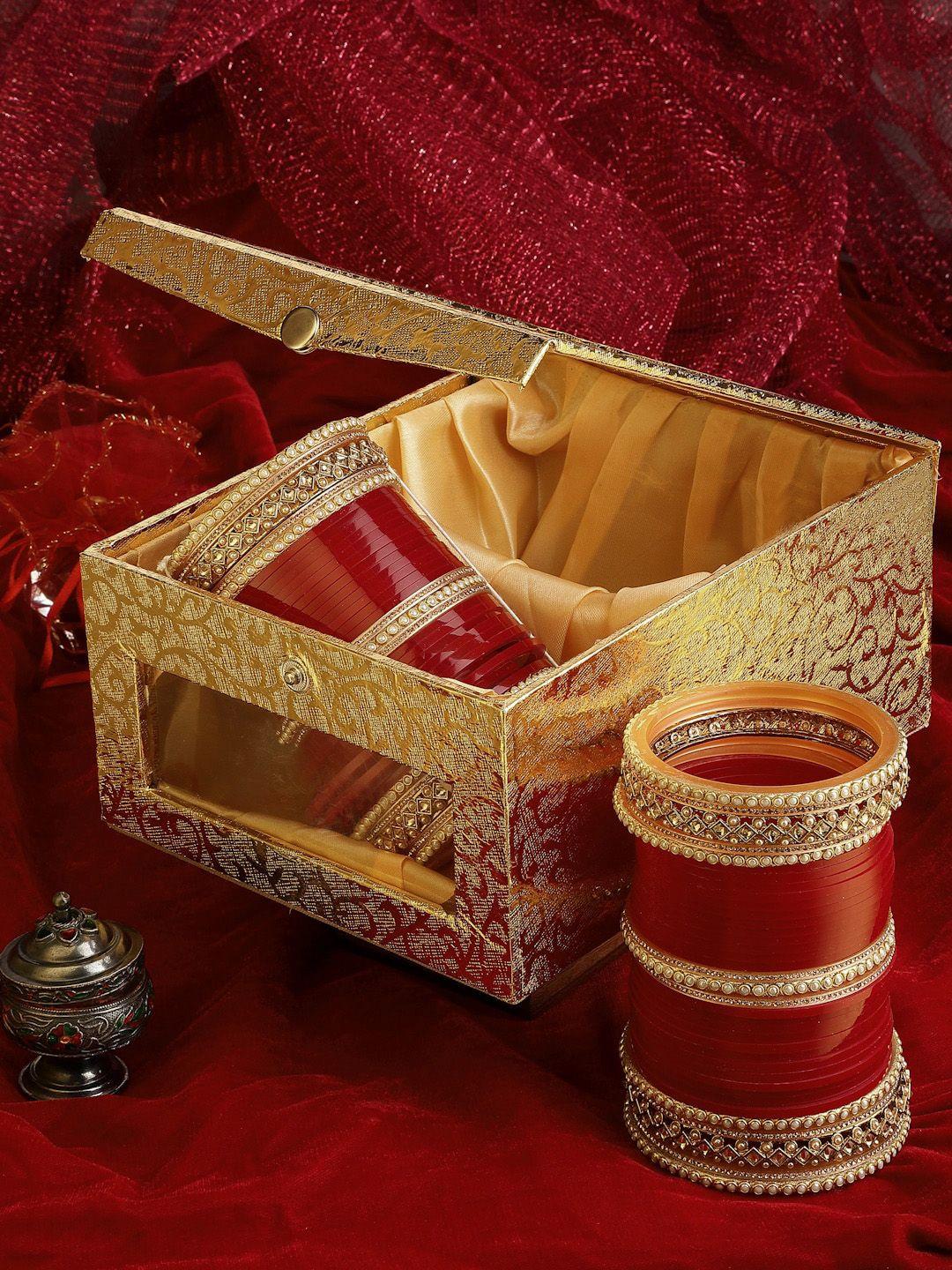 panash set of 74 red & gold-plated matching pearl bangles wedding chuda set