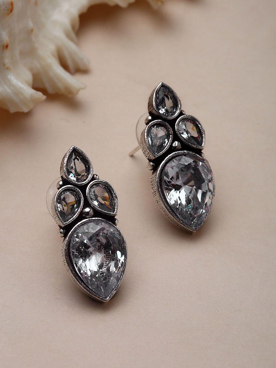 panash silver-plated classic oxidised studs earrings