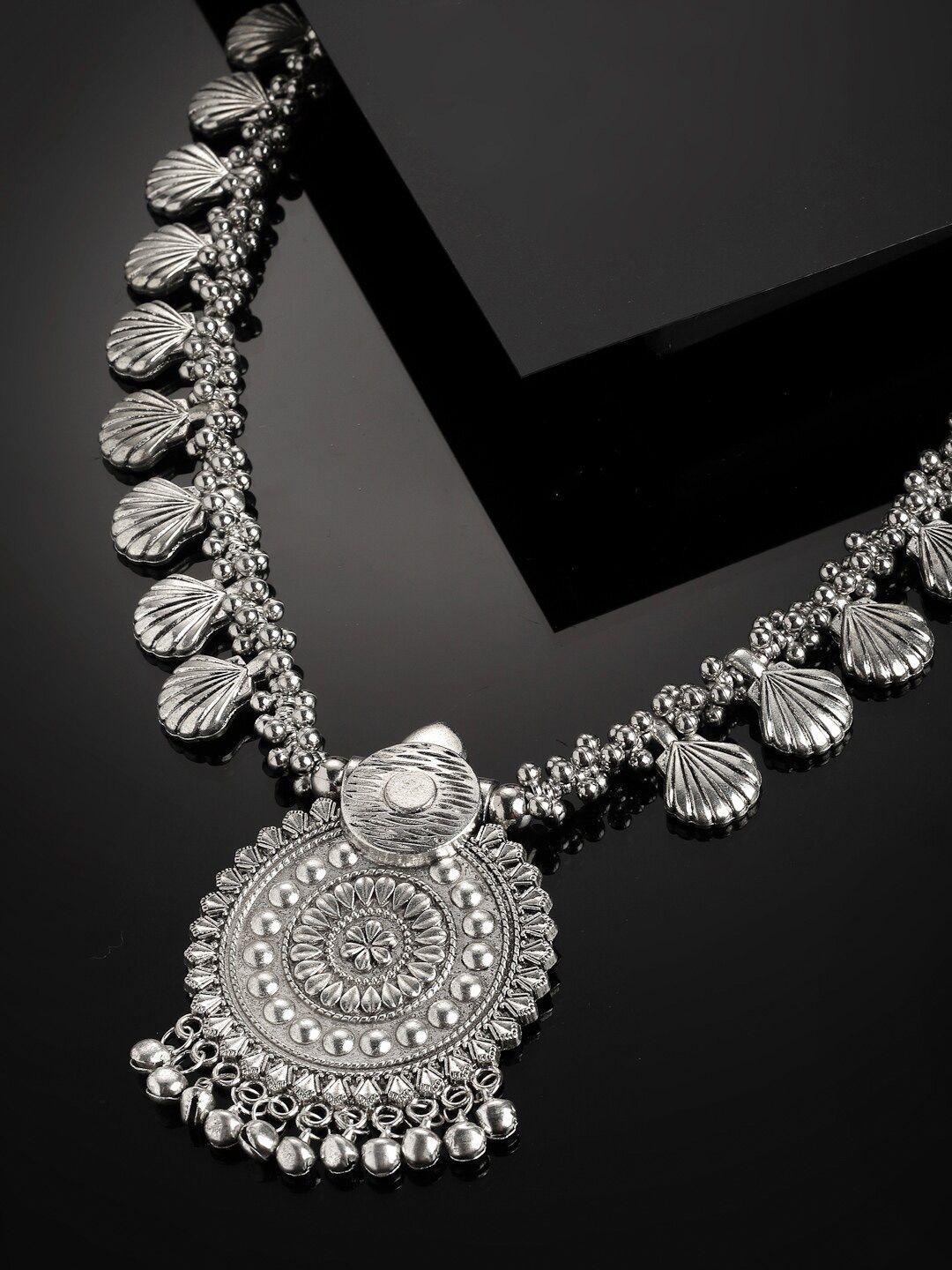 panash silver-plated german silver oxidised necklace