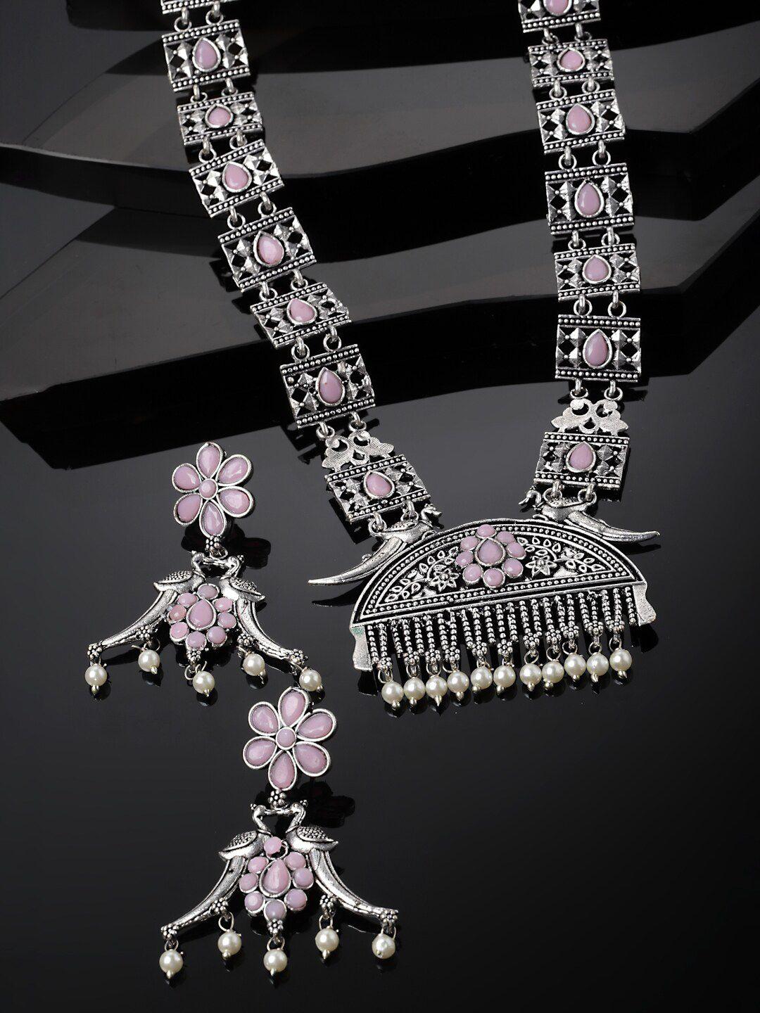 panash silver-plated stone-studded & beaded oxidized jewellery set