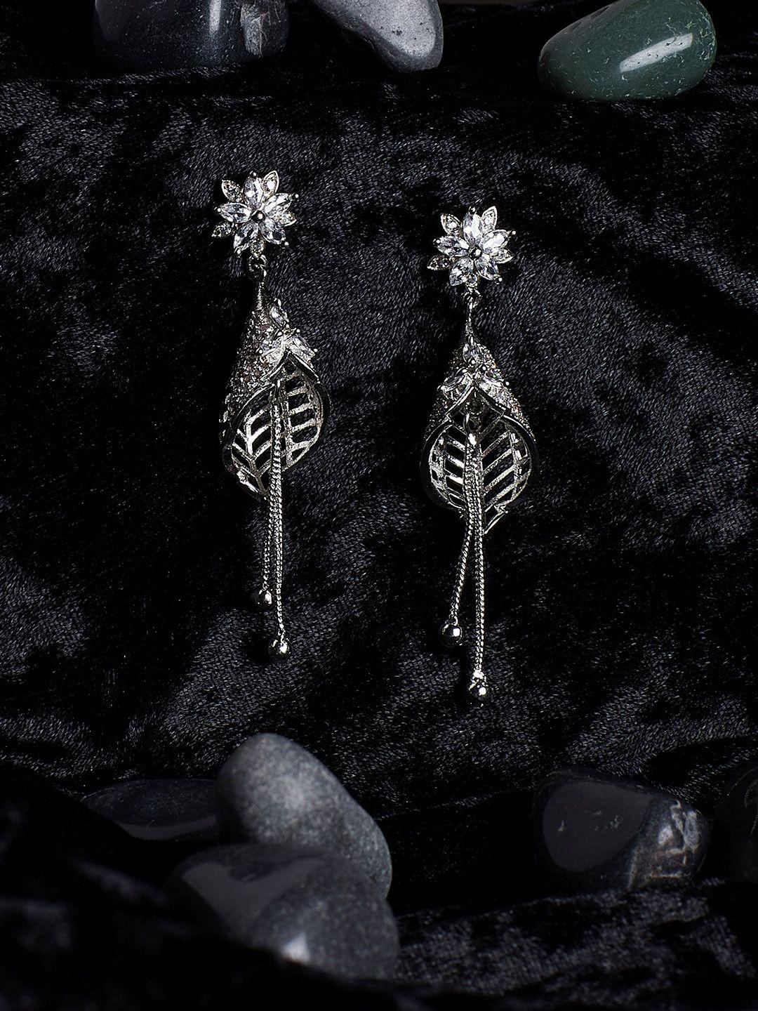 panash silver-toned floral drop earrings