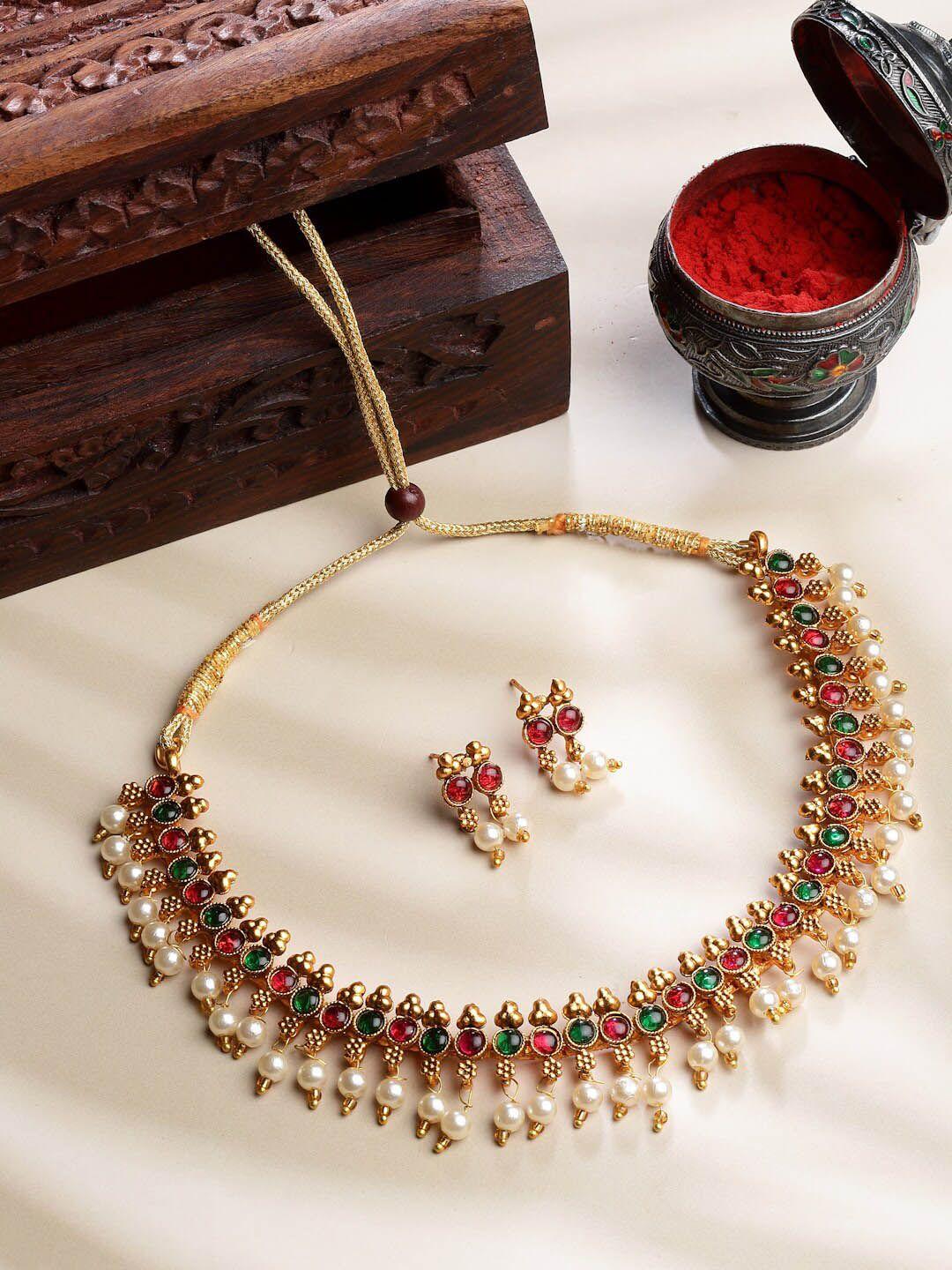panash stone-studded pearl choker jewellery set