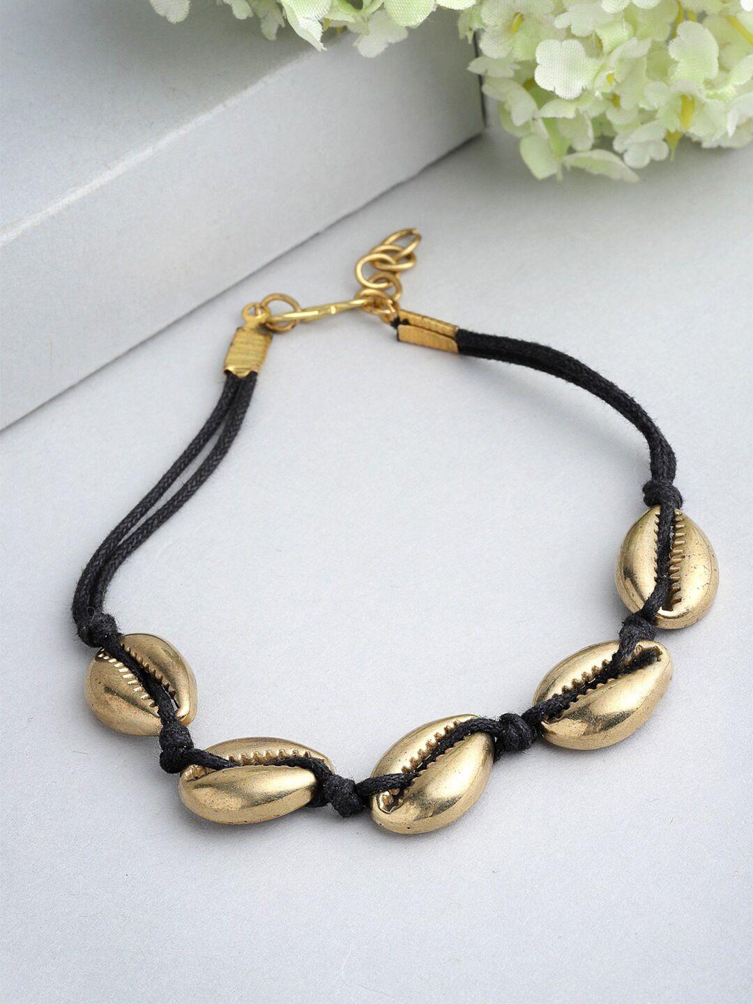 panash unisex black brass gold-plated charm bracelet