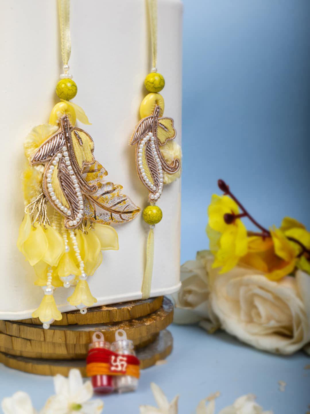 panash unisex set of 2 floral shaped bhaiya bhabhi rakhi gift set