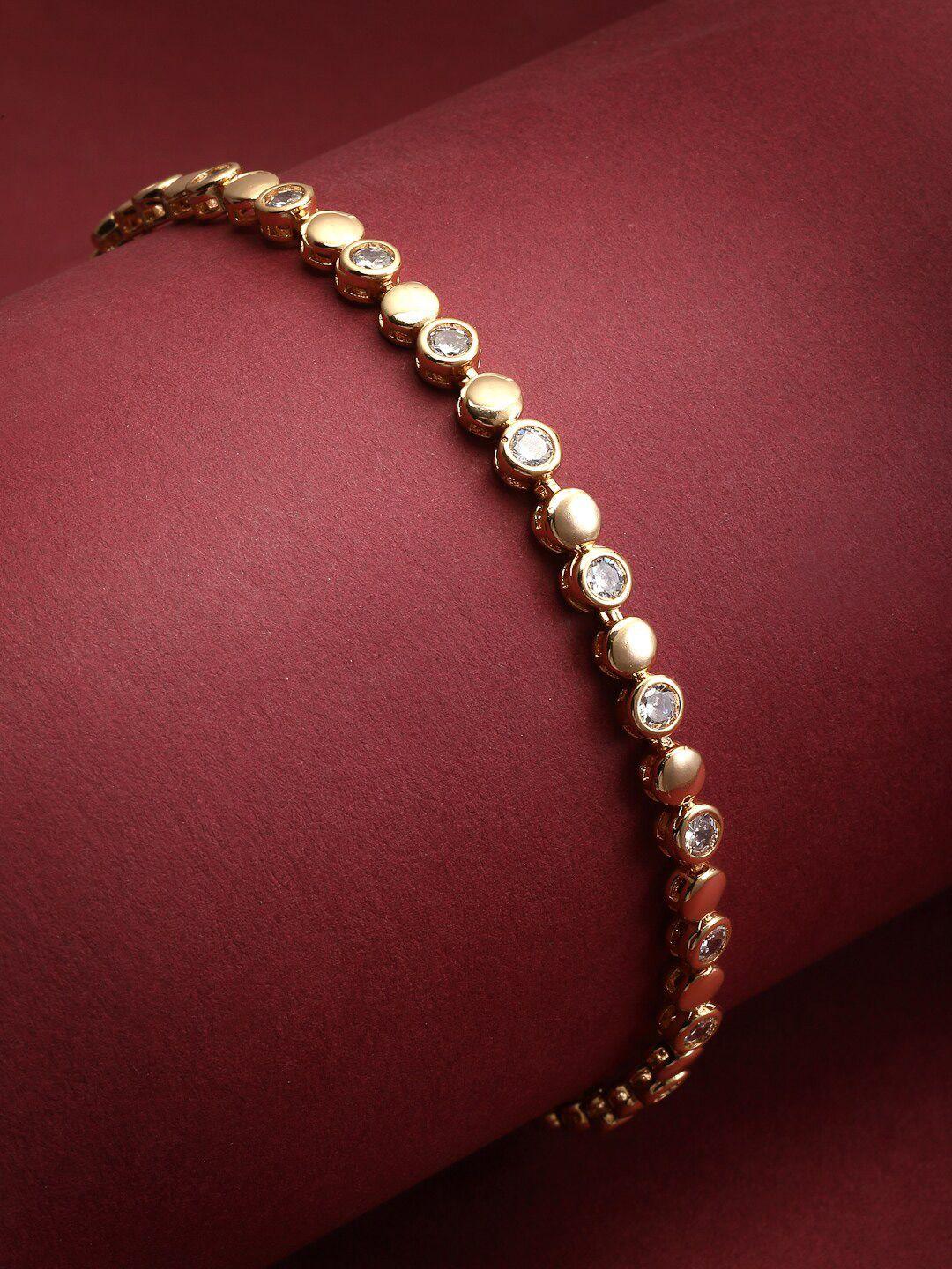 panash women brass american diamond gold-plated charm bracelet