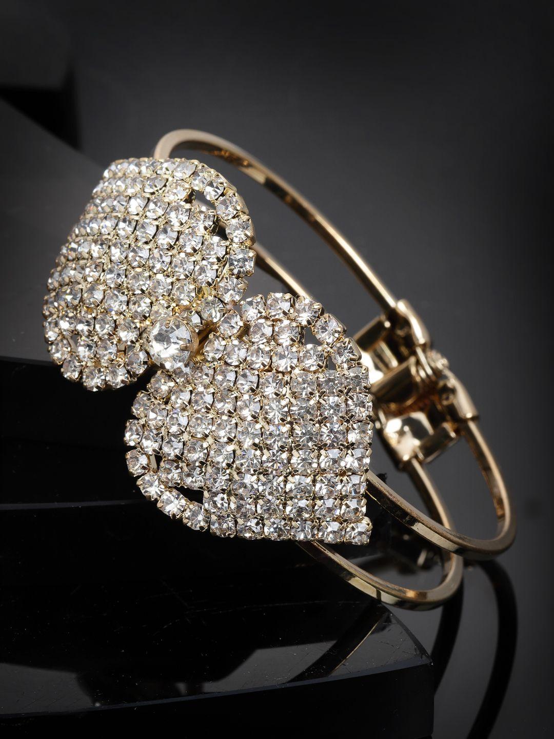 panash women cubic zirconia studded & gold-plated bangle-style bracelet