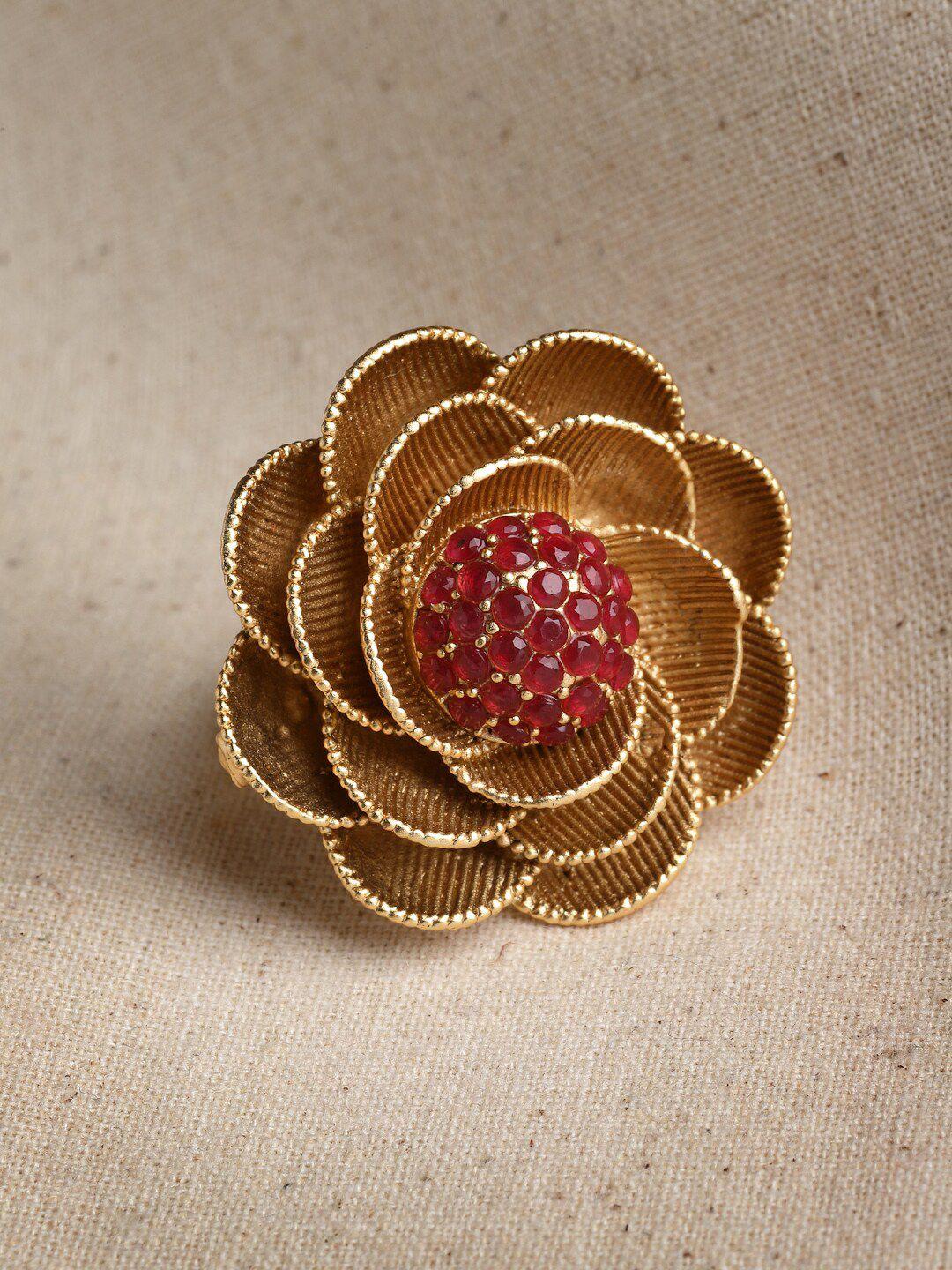 panash women gold-plated stone studded adjustable finger ring