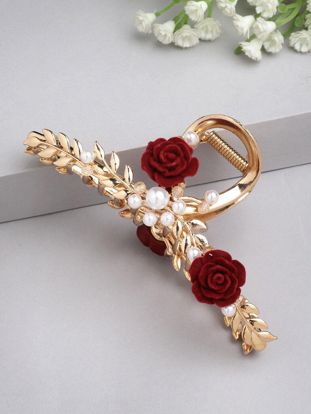 panash women gold-toned & ad stone rose claw clip