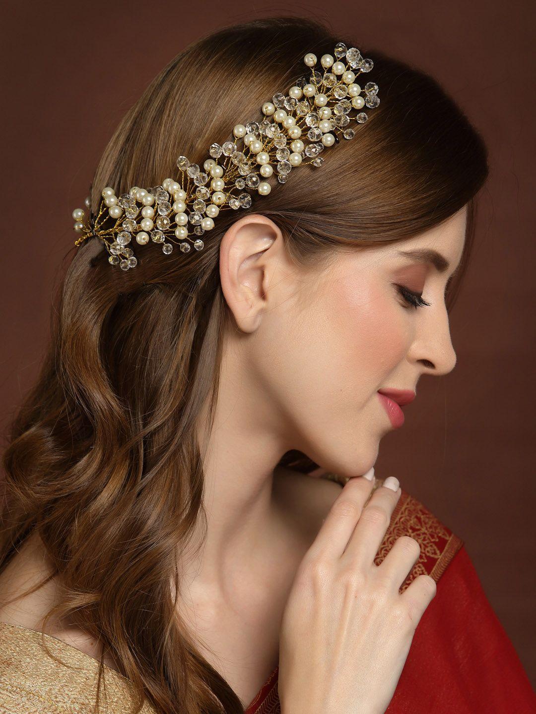 panash women gold-toned & off white embellished hair accessory set of