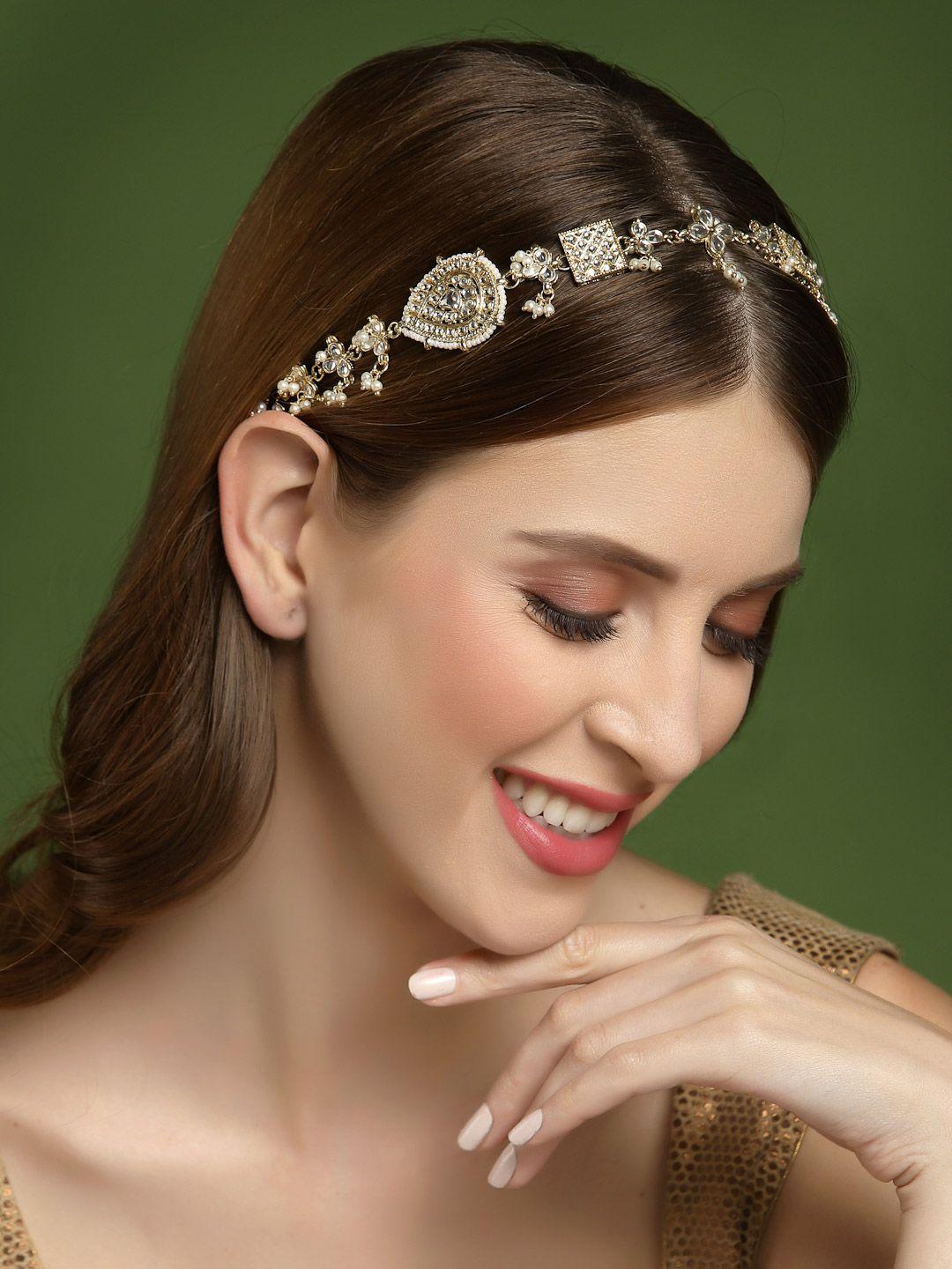 panash women gold-toned & white ad embellished studded head chain