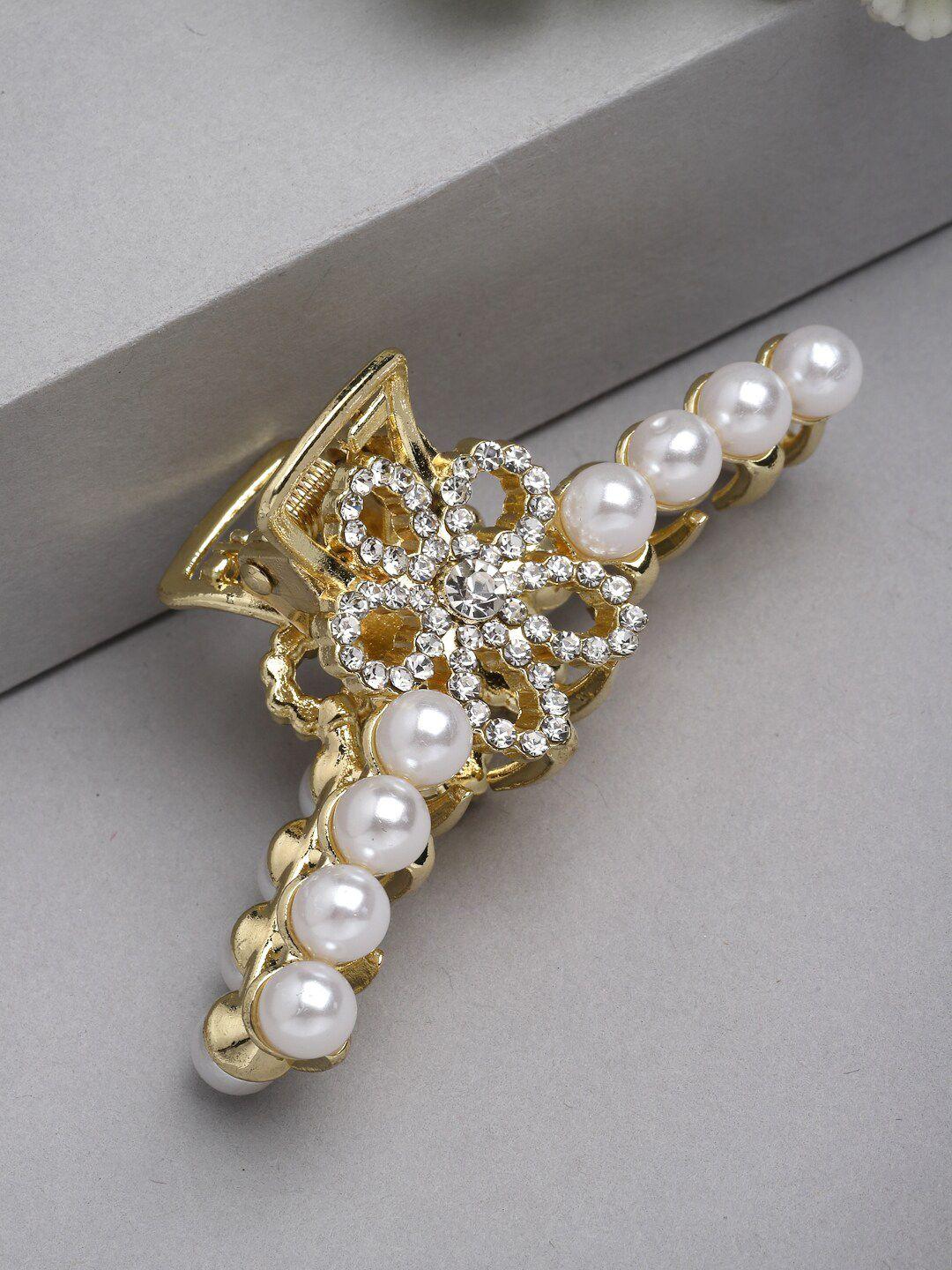 panash women gold-toned ad-stone & pearl claw clip