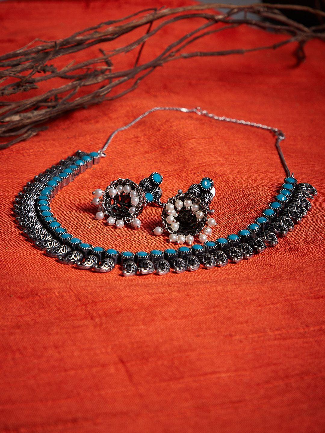 panash women oxidised silver-plated & blue stone-studded handcrafted jewellery set