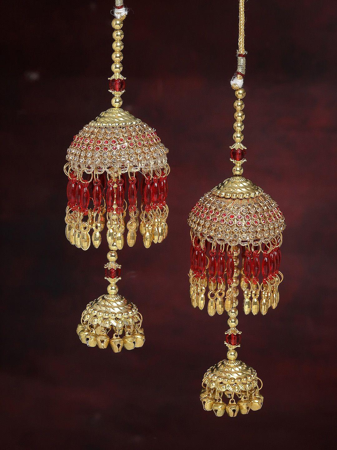 panash women set of 2 gold plated & red beads bridal kaleeras
