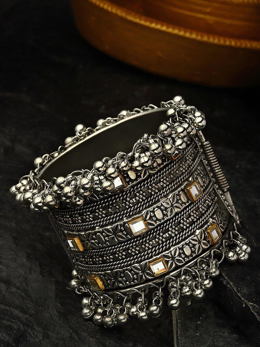 panash women silver-toned oxidised silver-plated bangle-style bracelet