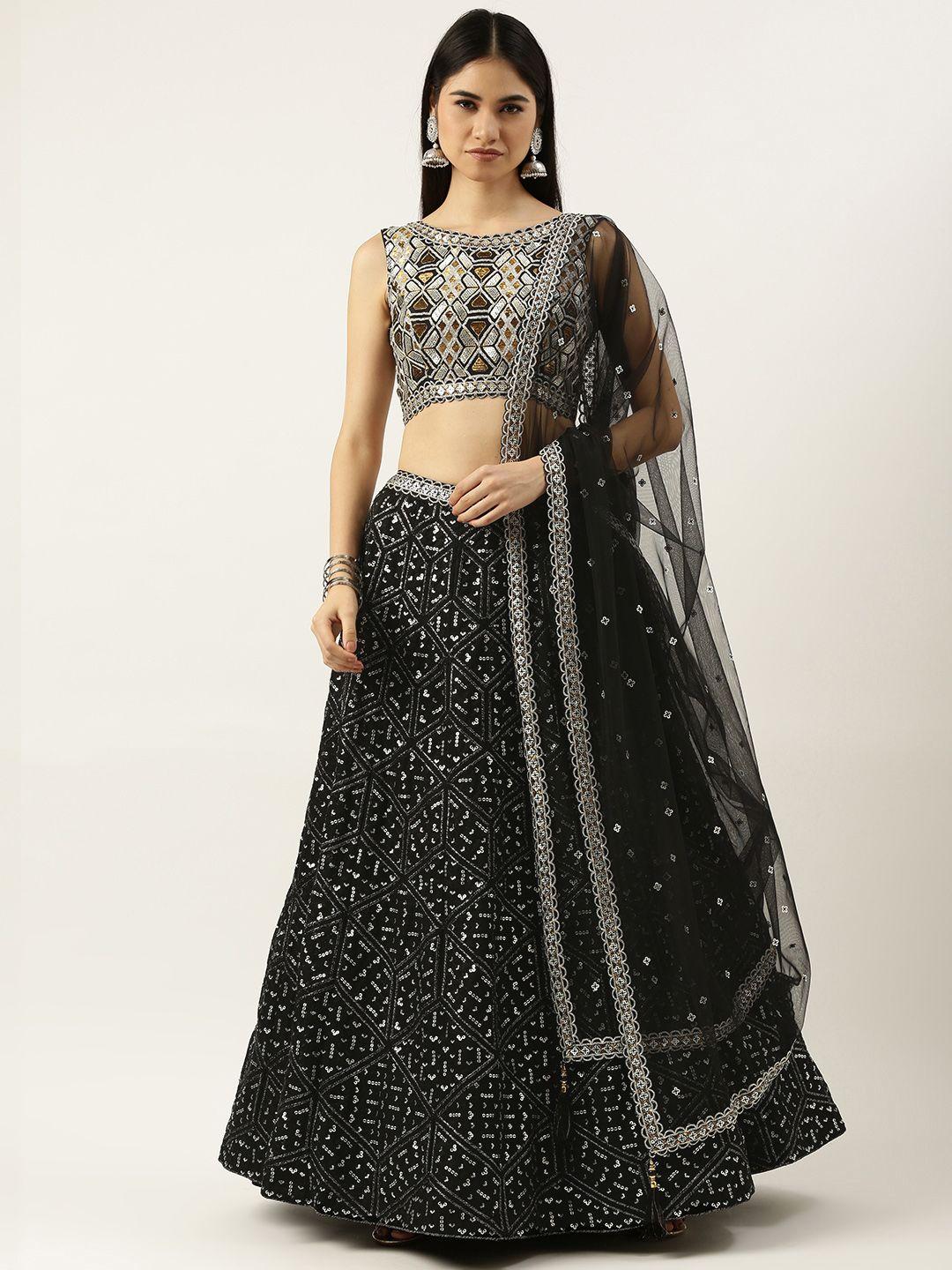 panchhi black embellished sequinned semi-stitched lehenga & unstitched blouse with dupatta