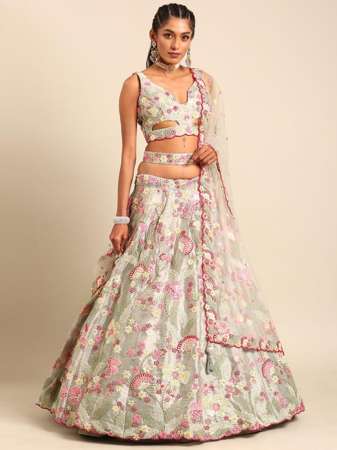 panchhi embellished sequinned semi-stitched lehenga & unstitched blouse with dupatta