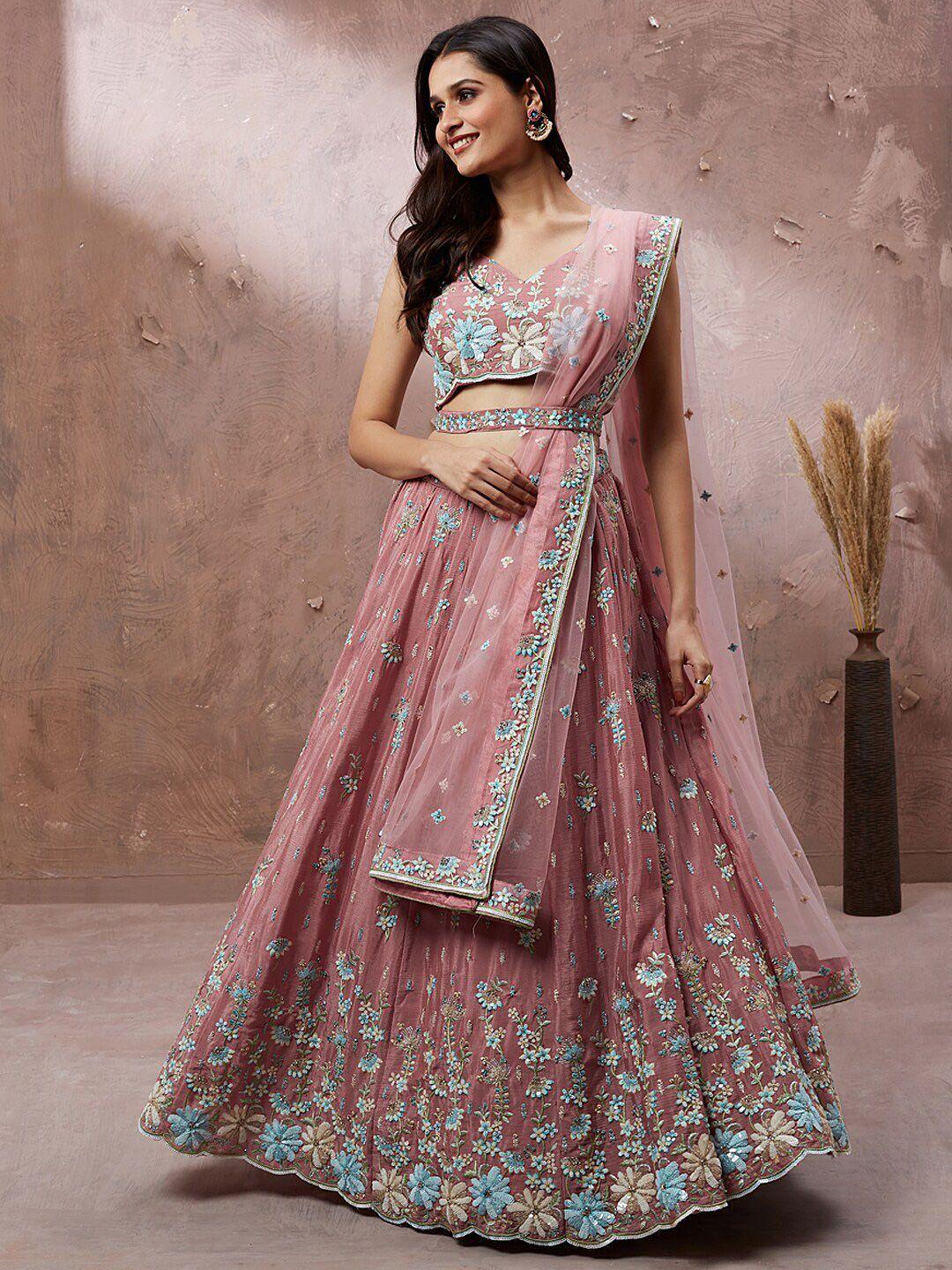 panchhi floral embroidered georgette semi-stitched lehenga & unstitched blouse &  dupatta