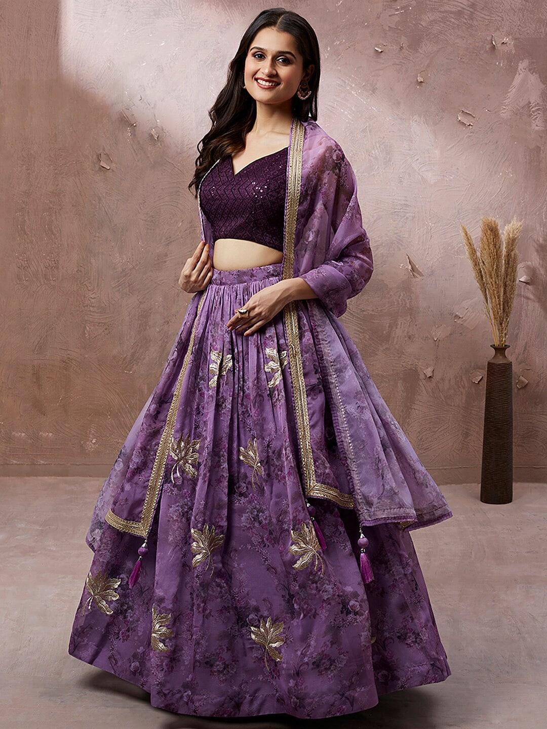 panchhi floral printed organza semi-stitched lehenga & unstitched blouse with dupatta