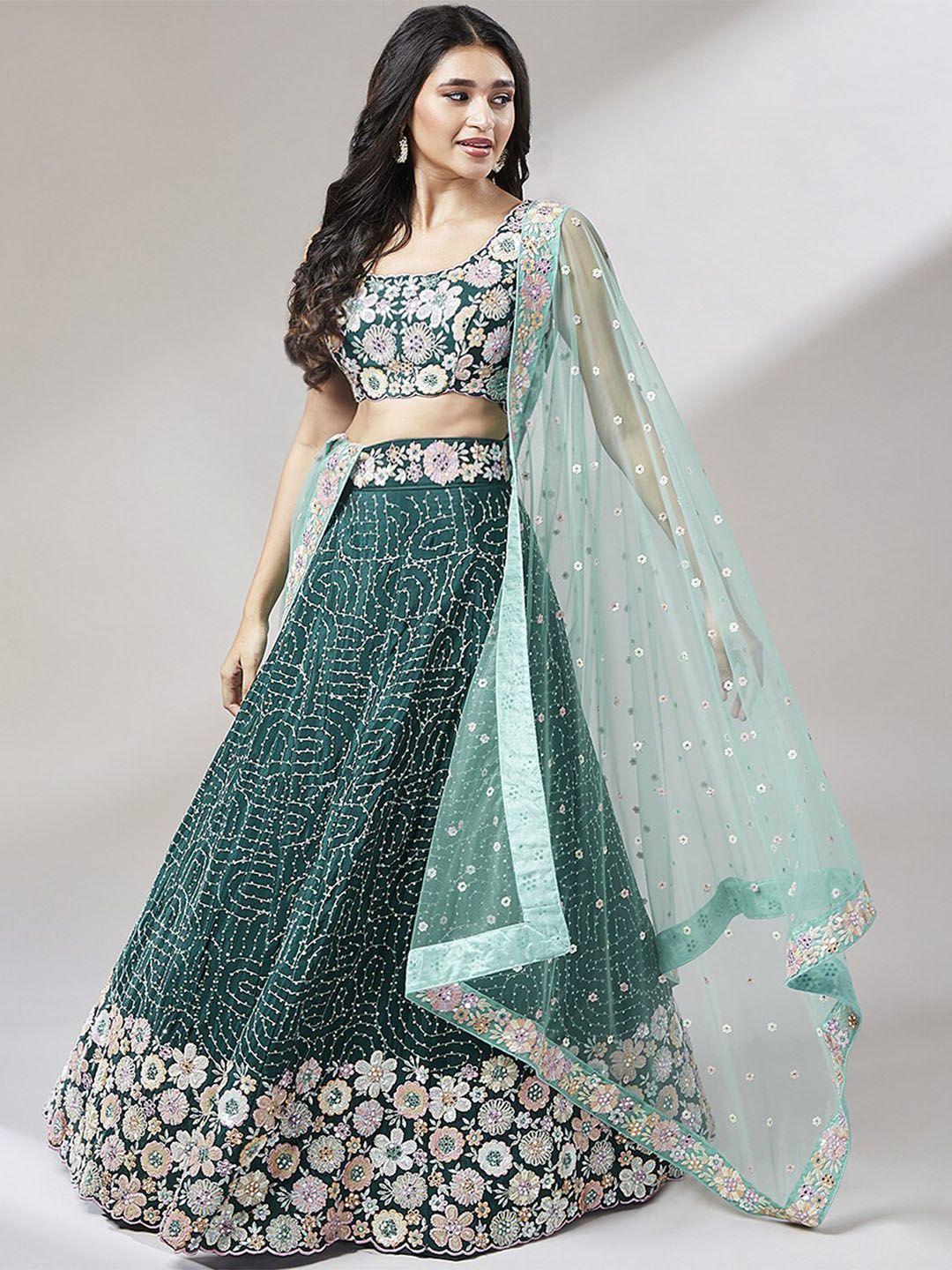 panchhi sleeveless sequinned semi-stitched lehenga & unstitched blouse with dupatta