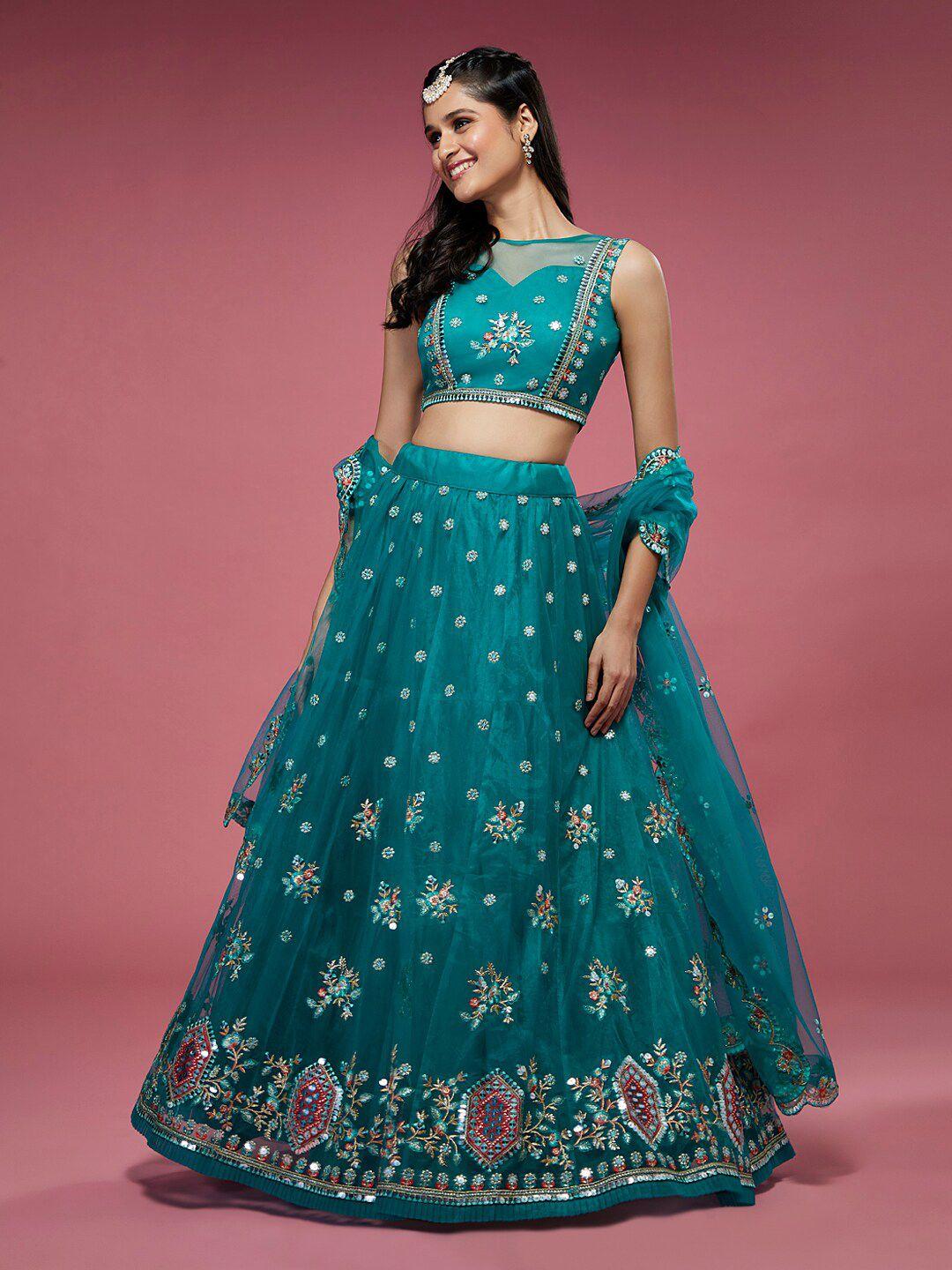 panchhi embellished semi-stitched lehenga & unstitched blouse with dupatta