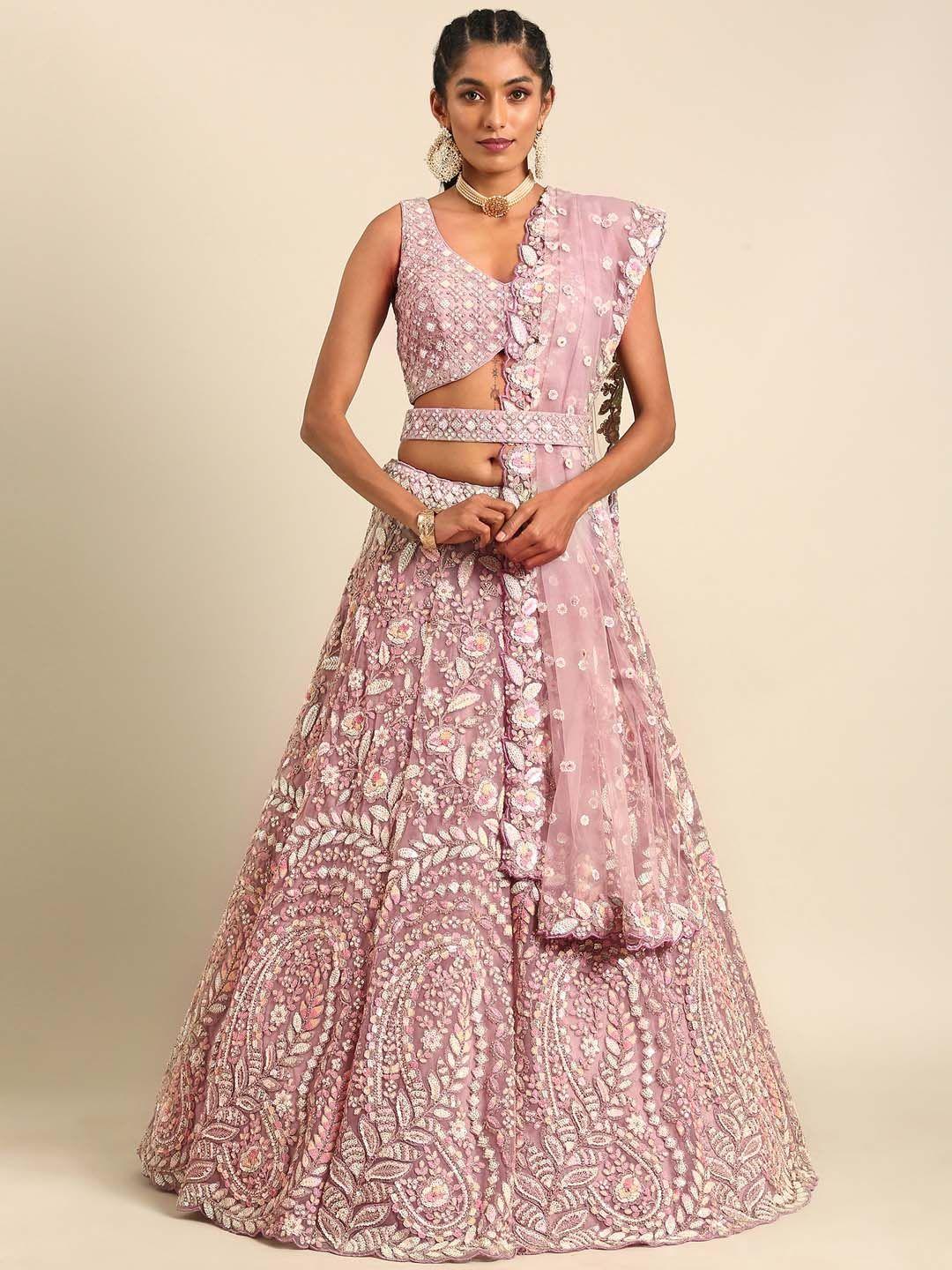 panchhi embellished semi-stitched lehenga & unstitched blouse with dupatta