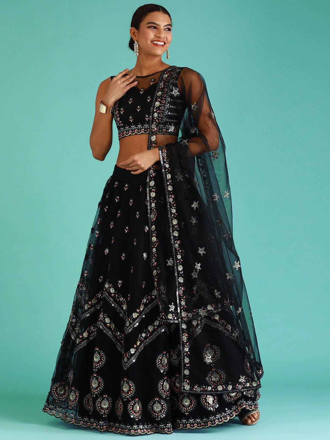 panchhi embellished sequinned semi-stitched lehenga & unstitched blouse with dupatta