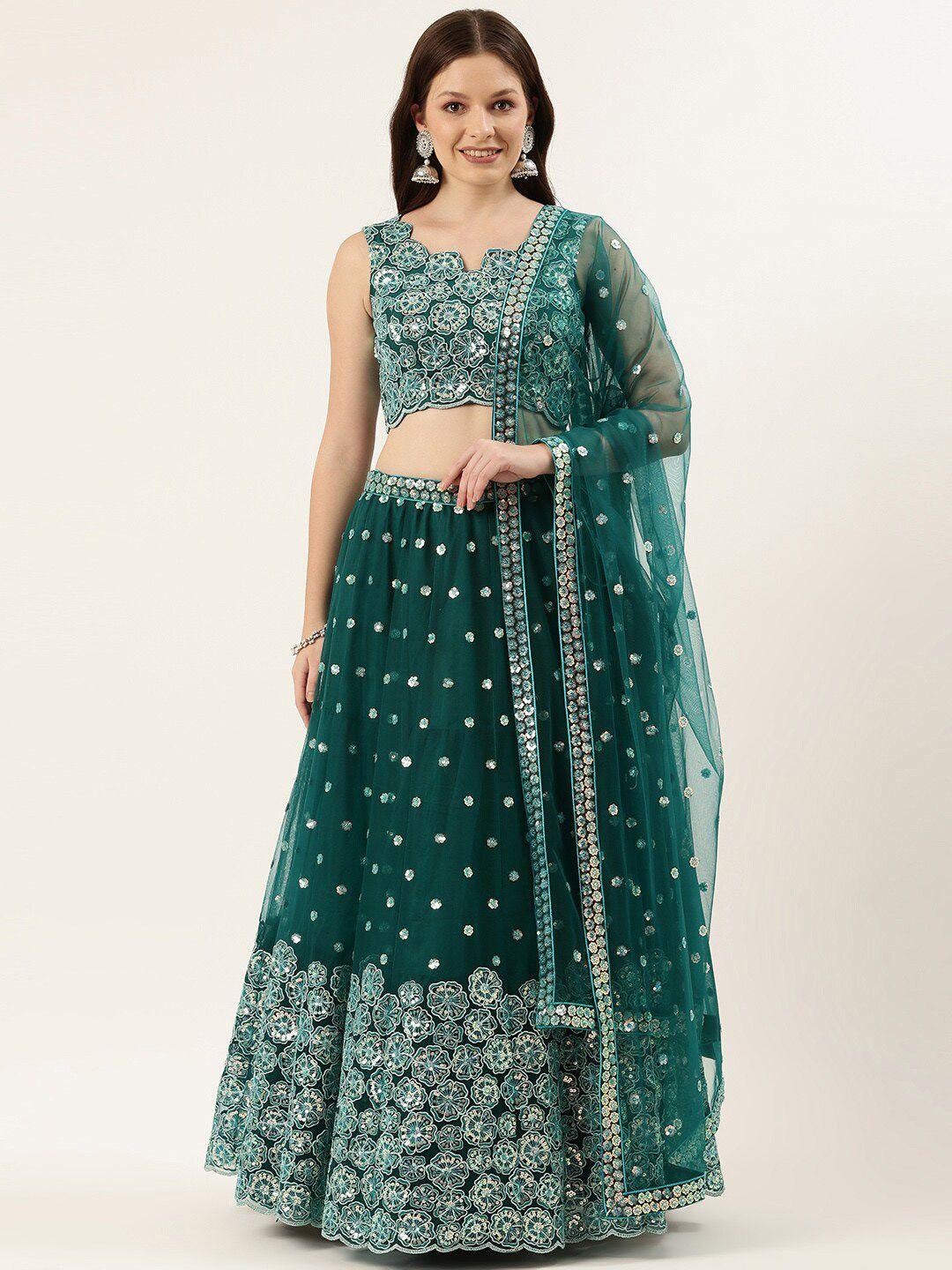 panchhi embellished sequinned semi-stitched lehenga & unstitched blouse with dupatta