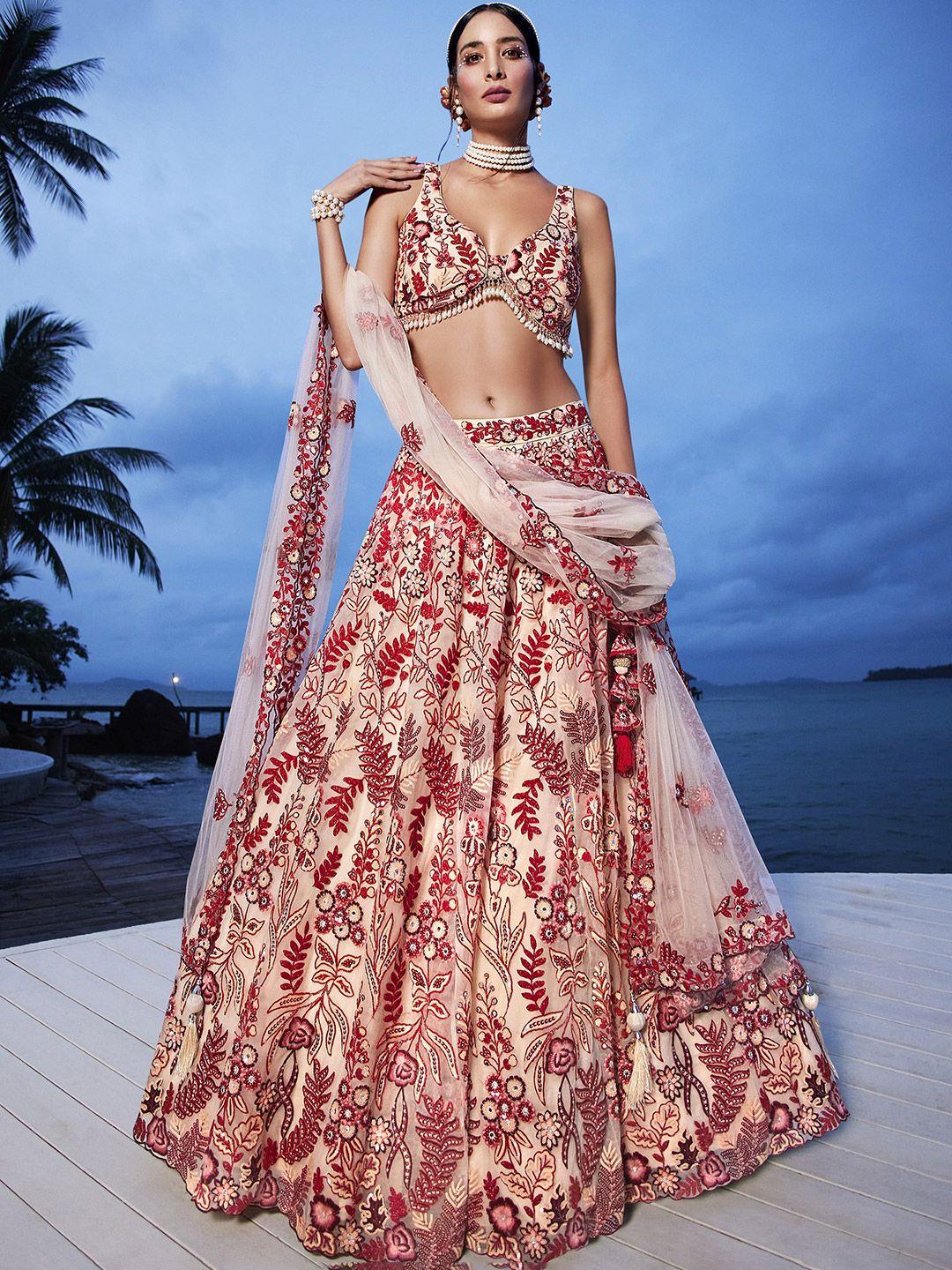 panchhi embellished sequinned semi-stitched lehenga & unstitched blouse with dupatta