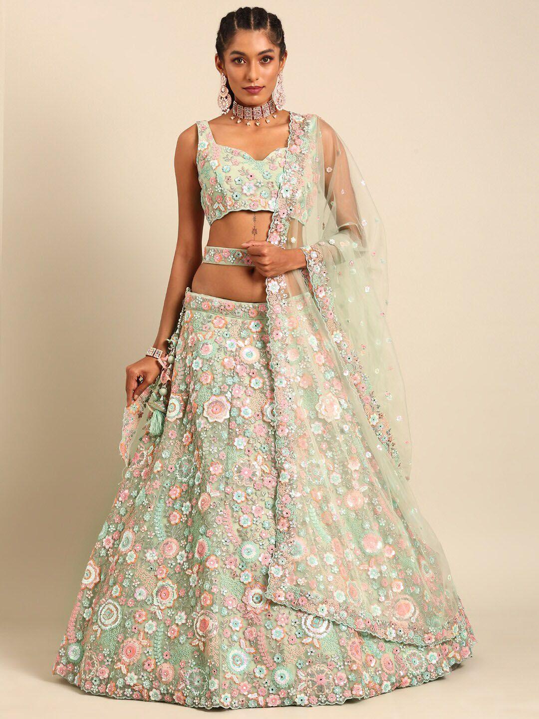 panchhi embellished sequinned semi-stitched lehenga & unstitched blouse with dupatta