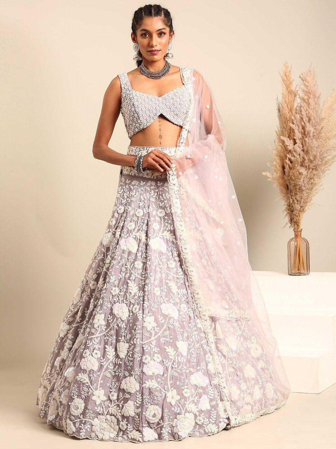 panchhi embroidered beads and stones semi-stitched lehenga & unstitched blouse with dupatta