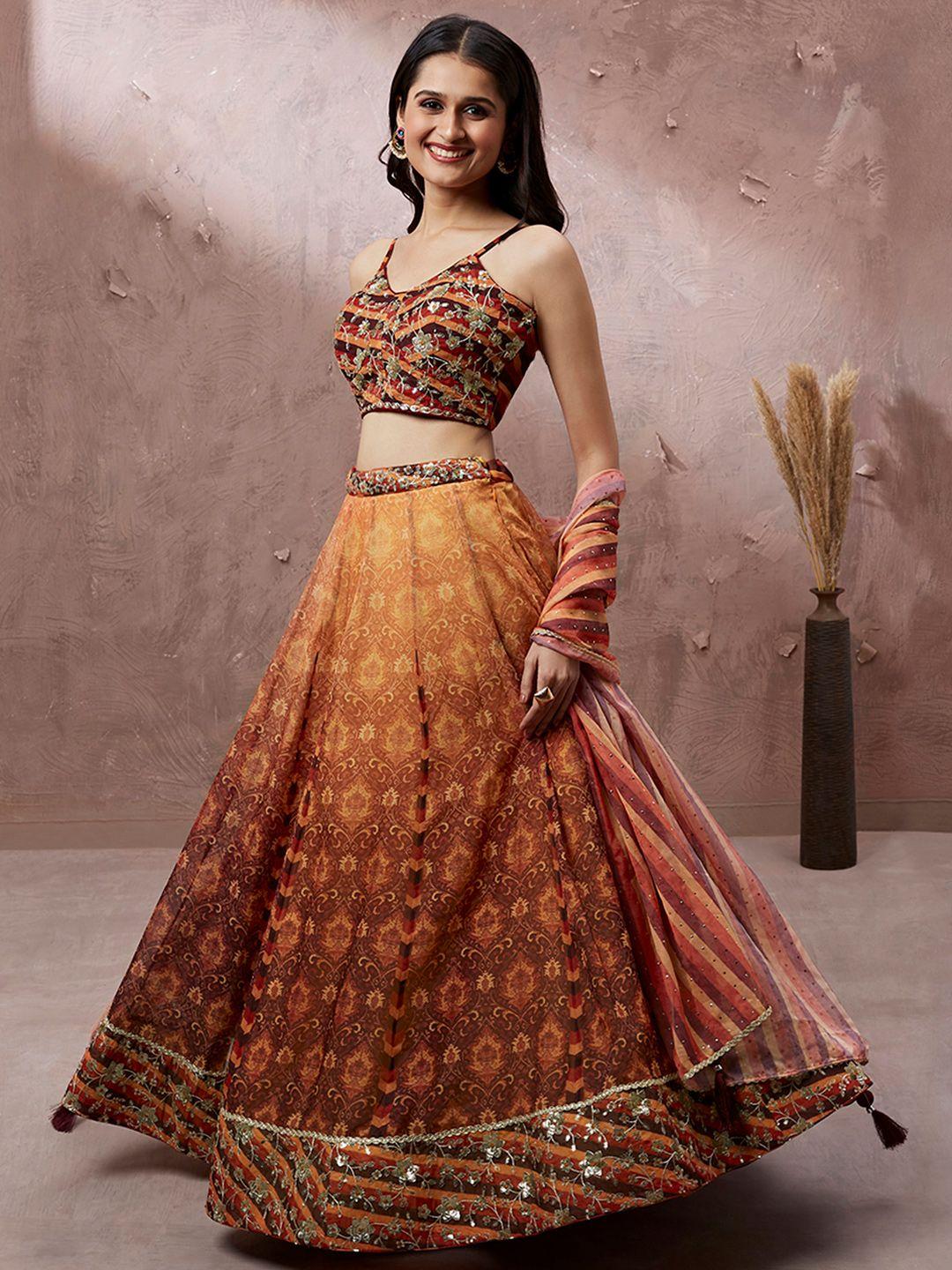 panchhi embroidered organza semi-stitched lehenga & unstitched blouse with dupatta