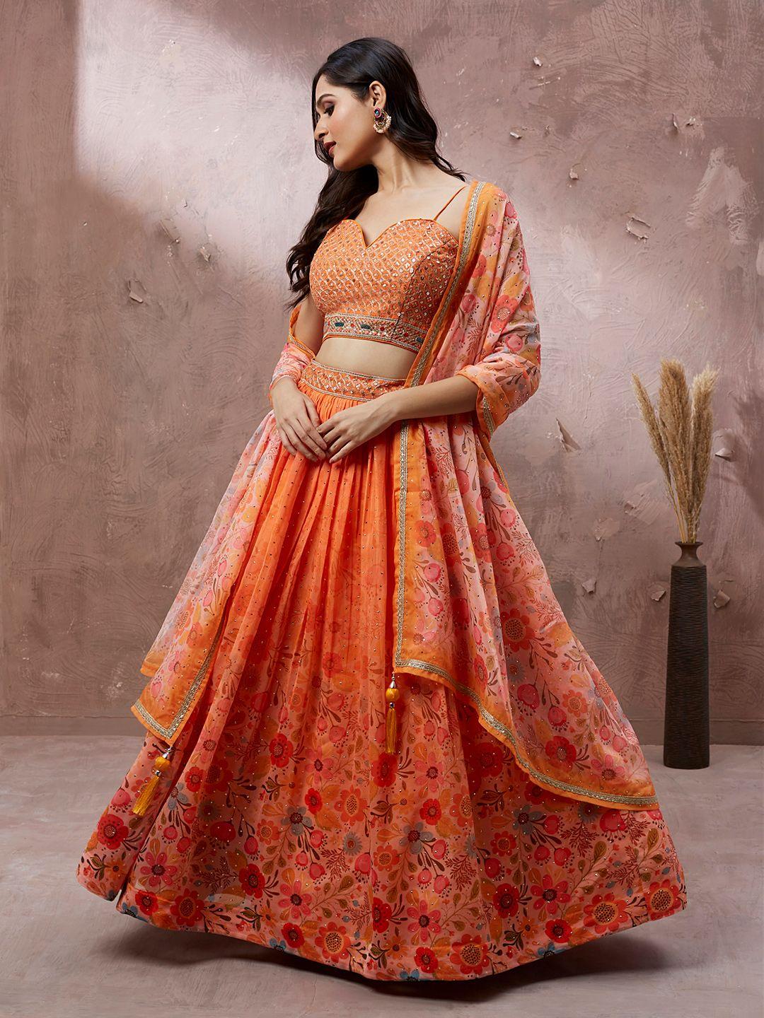 panchhi embroidered organza semi-stitched lehenga & unstitched blouse with dupatta