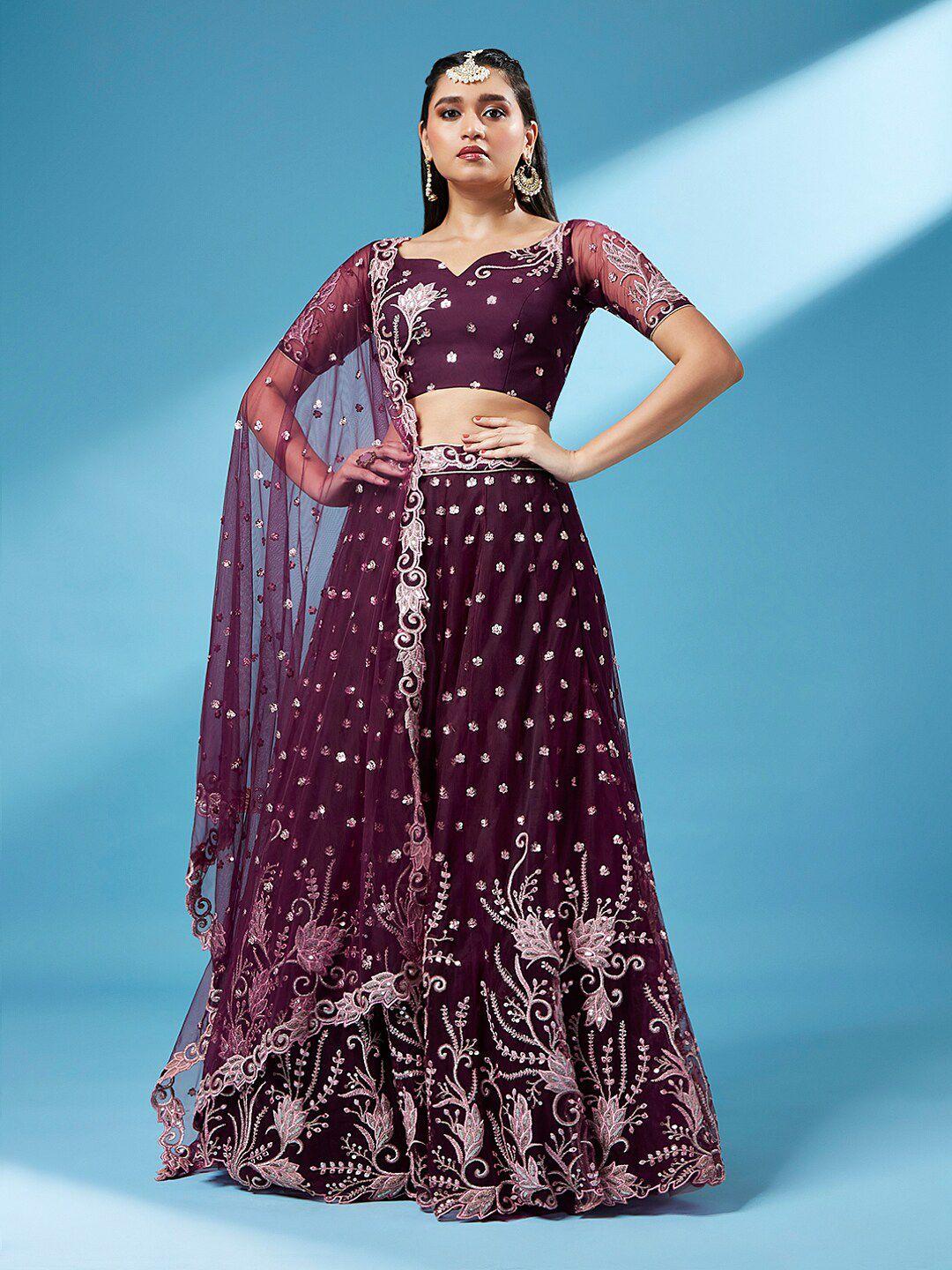 panchhi embroidered sequinned semi-stitched lehenga & unstitched blouse with dupatta