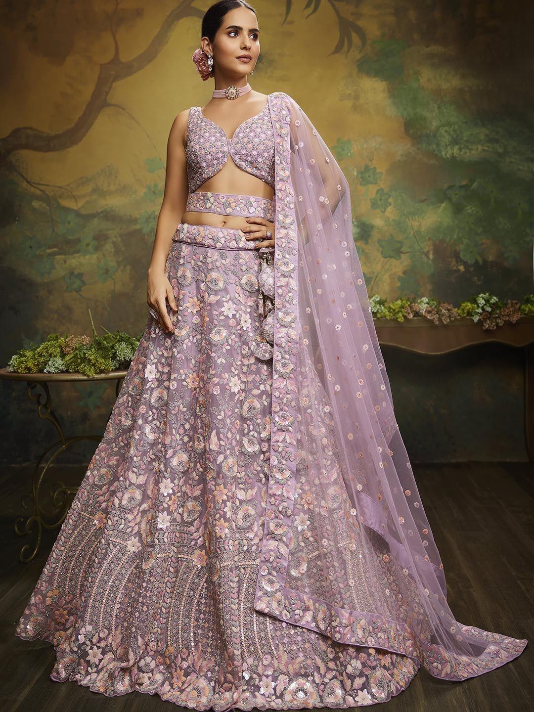 panchhi embroidered sequinned semi-stitched lehenga & unstitched blouse with dupatta