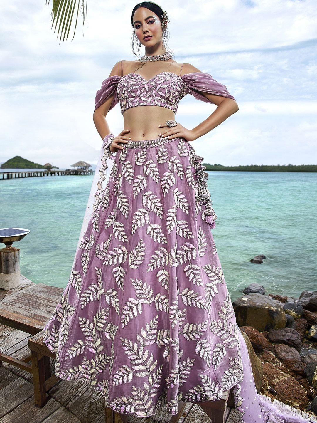panchhi embroidered sequinned semi-stitched lehenga & unstitched blouse with dupatta