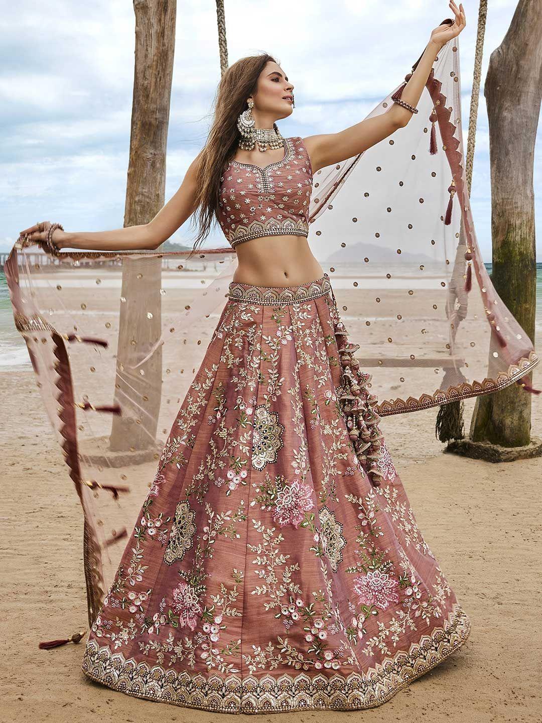 panchhi embroidered sequinned semi-stitched lehenga & unstitched blouse with dupatta